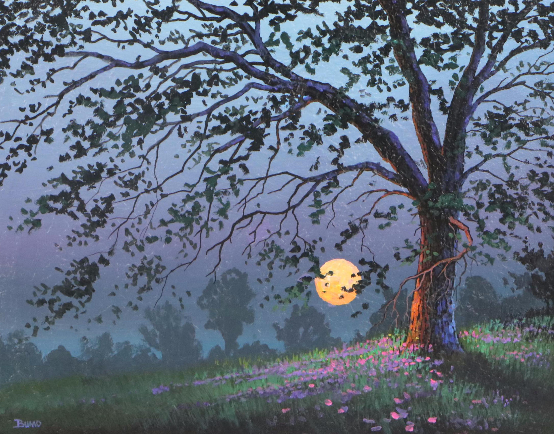 Douglas "Bumo" Johnpeer Oil Painting "Moonlit Oak," 2025