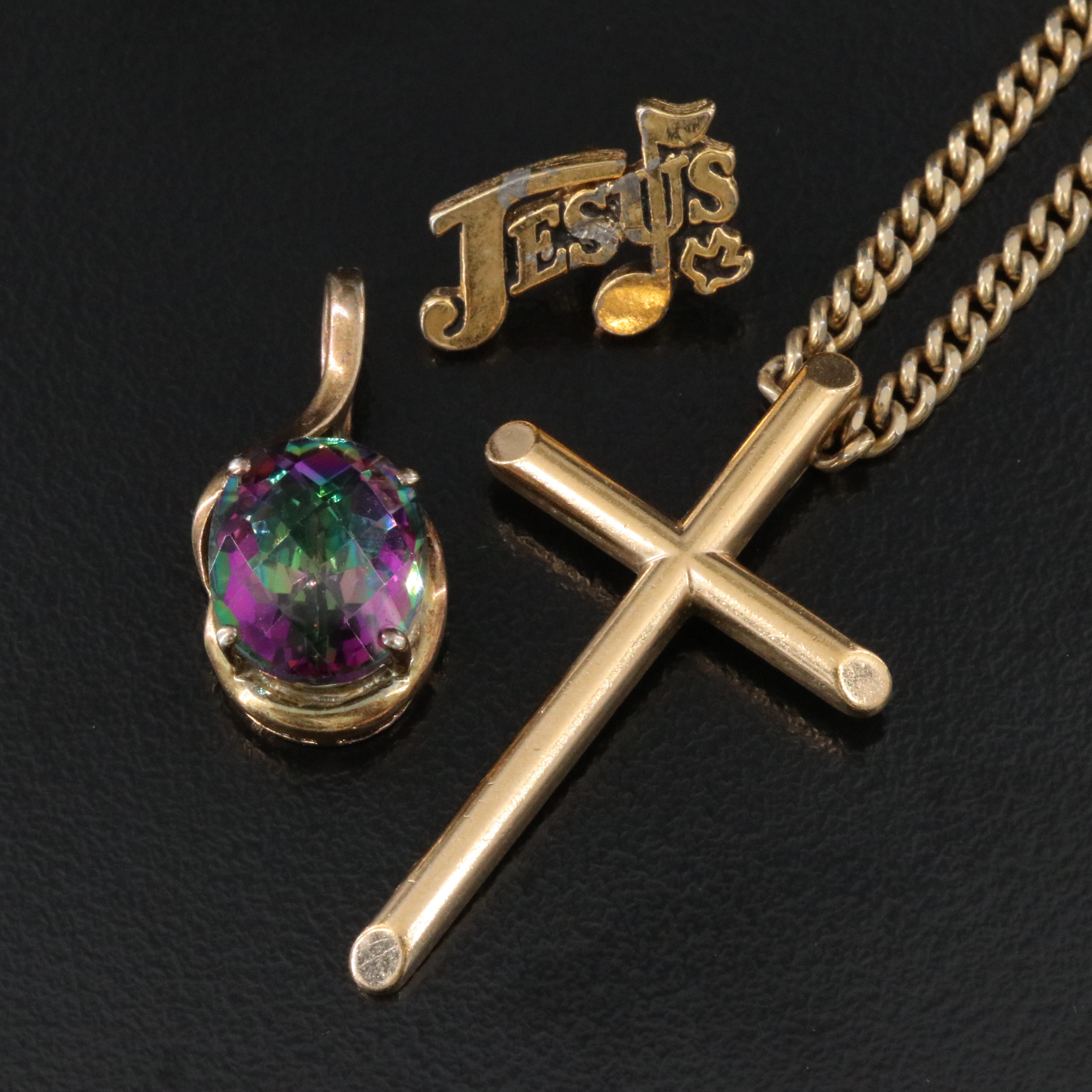 Sterling Mystic Topaz and Gold-Filled Cross Pendants Featured Jewelry