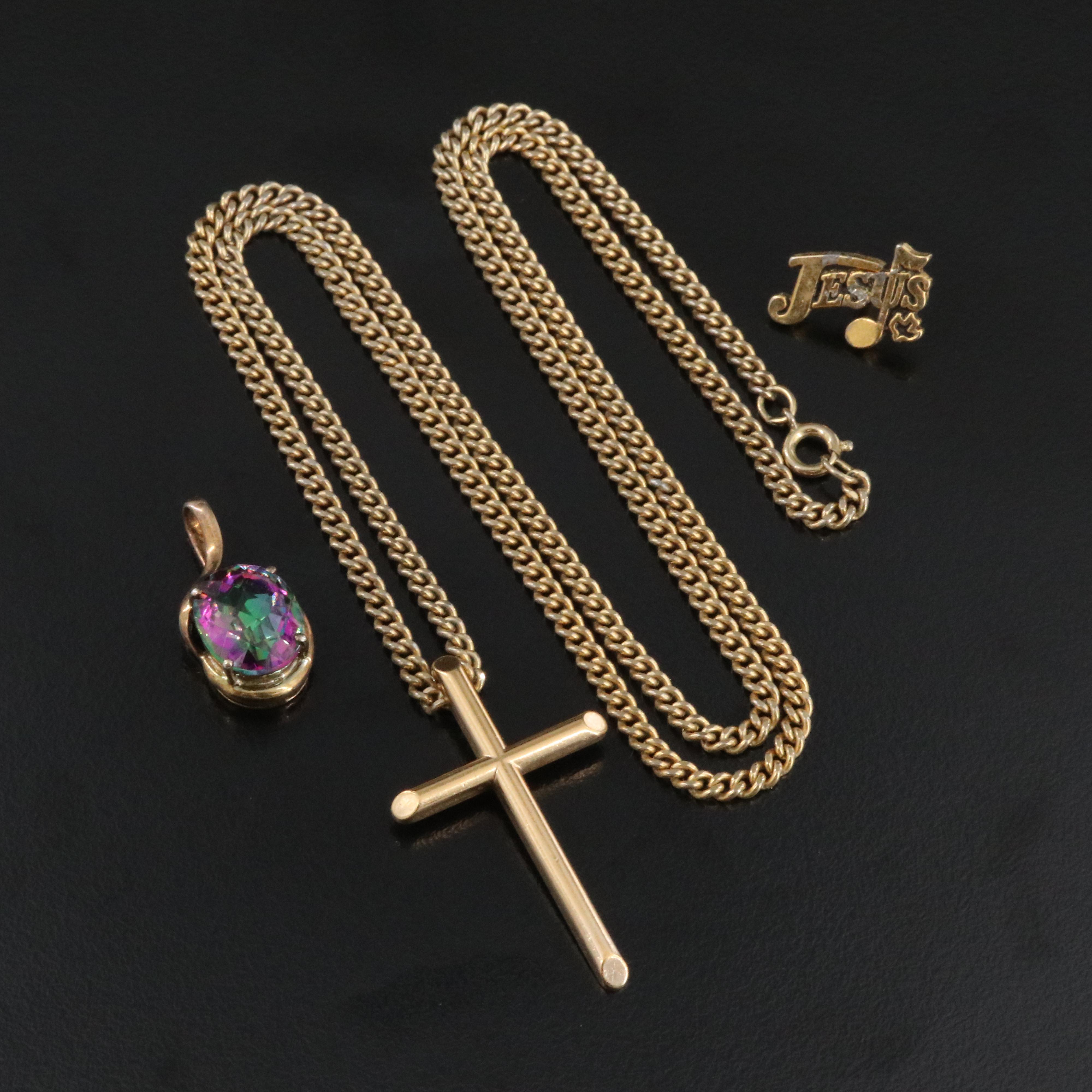 Sterling Mystic Topaz and Gold-Filled Cross Pendants Featured Jewelry