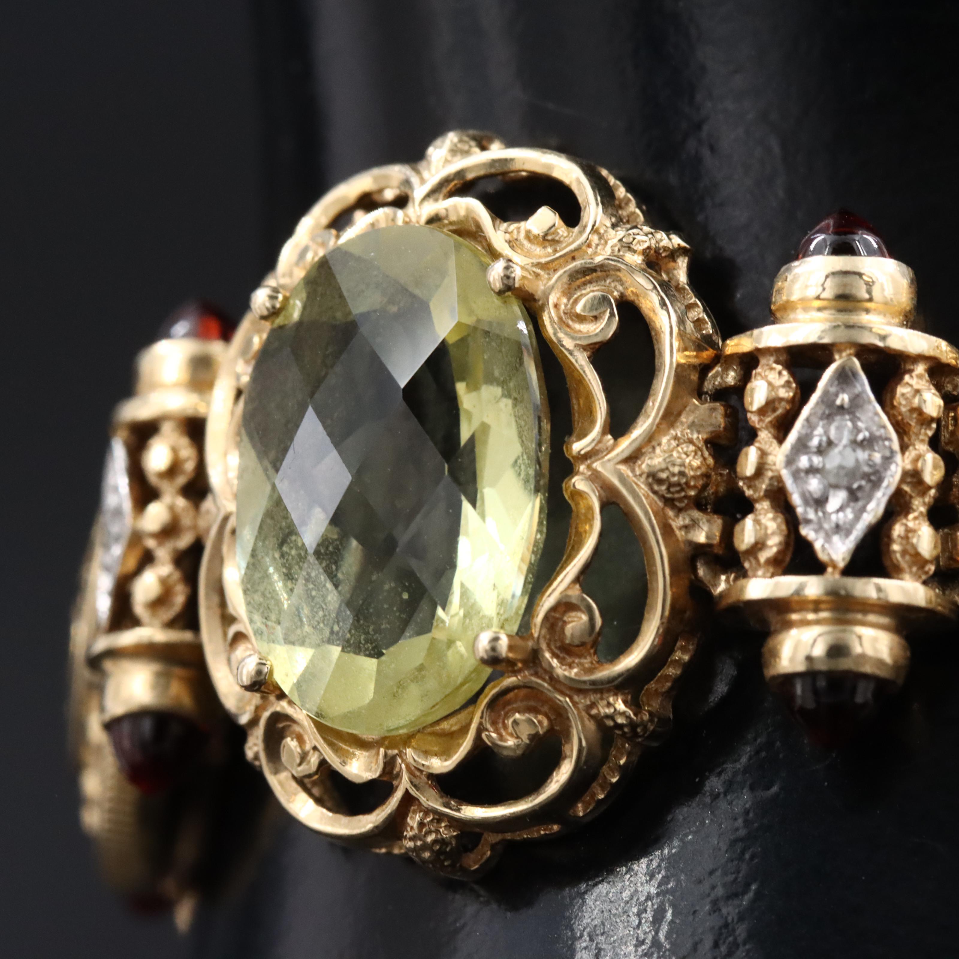 14K Gemstone and Diamond Ornate Medallion Bracelet