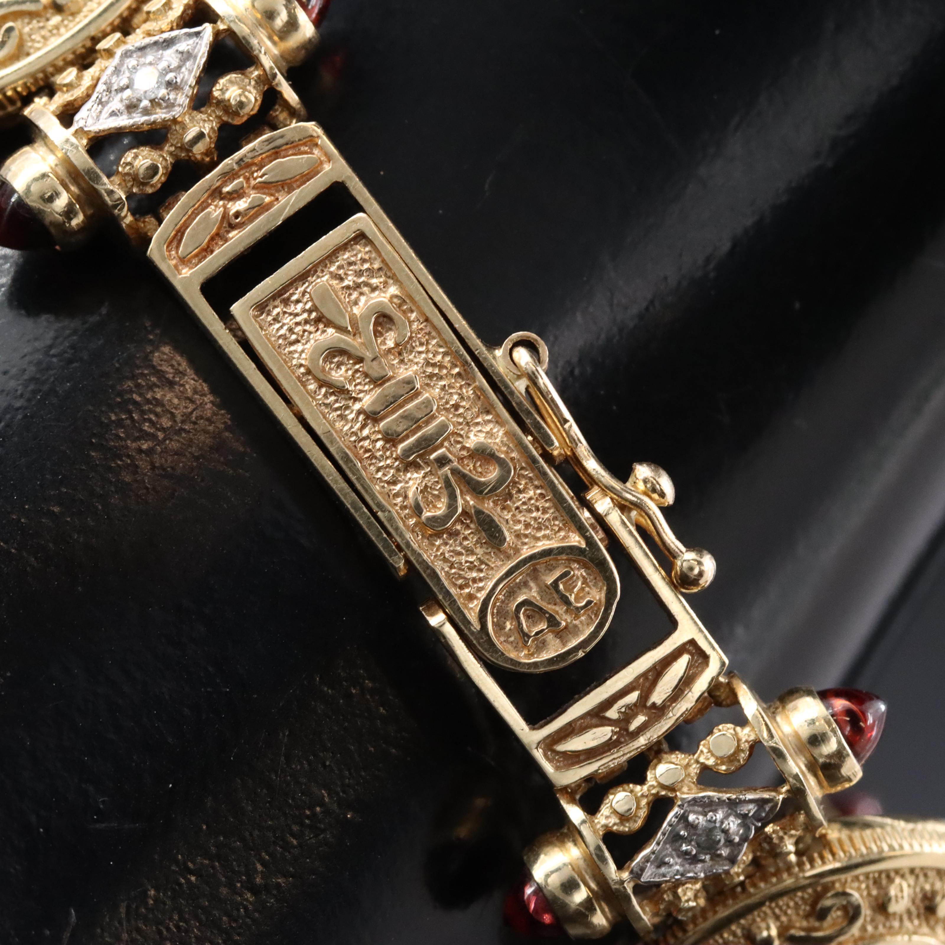 14K Gemstone and Diamond Ornate Medallion Bracelet