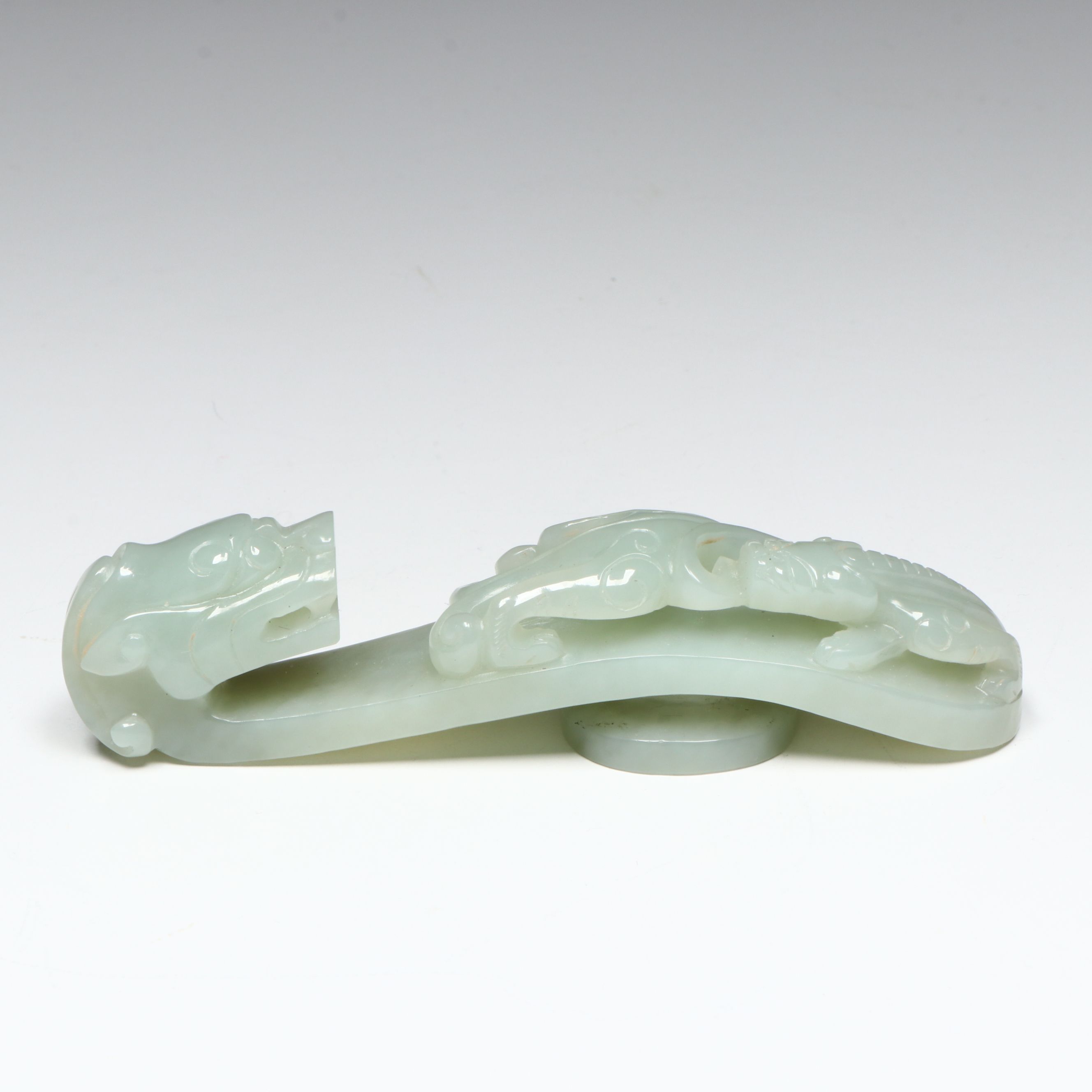 Chinese Carved Nephrite Dragon Head Belt Hook