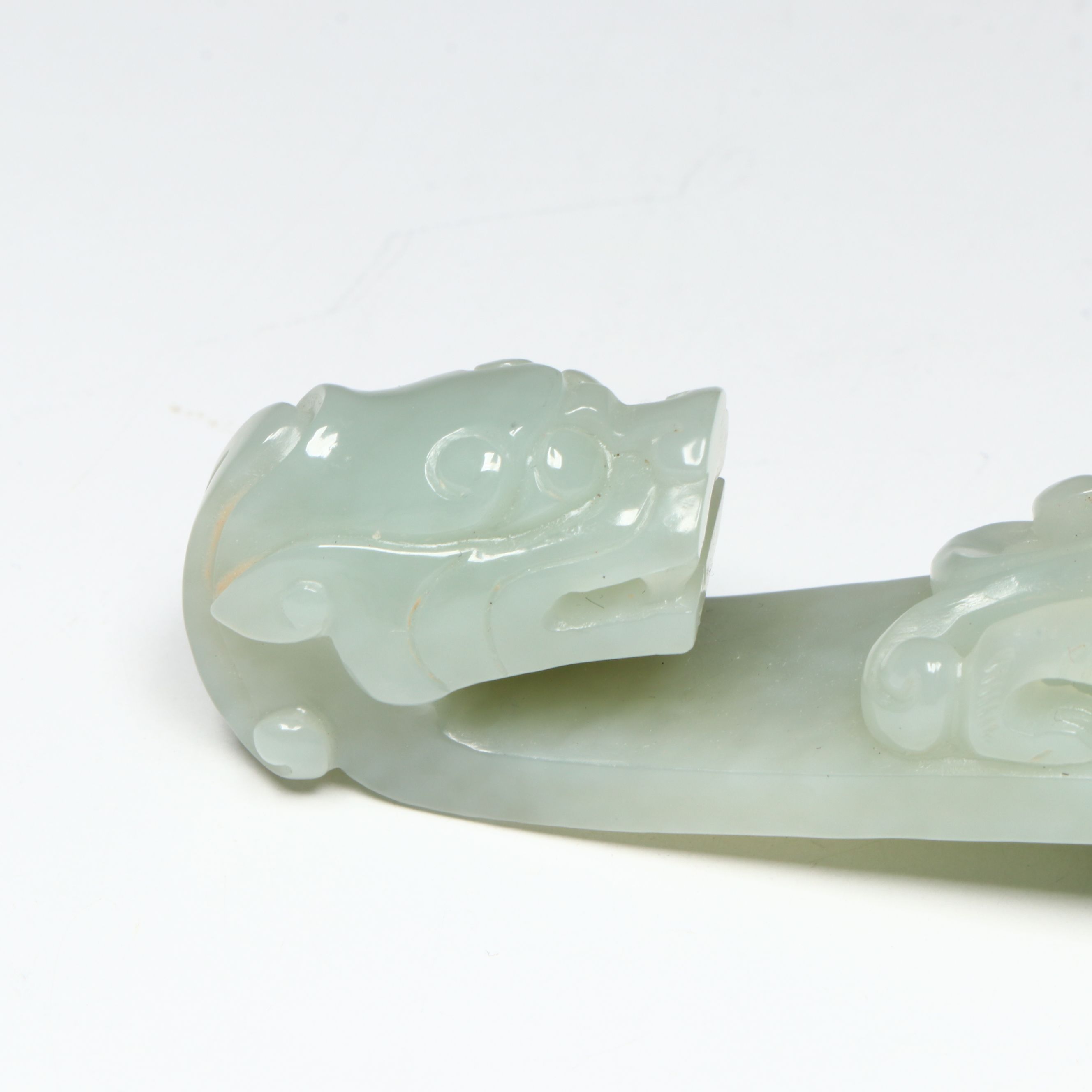 Chinese Carved Nephrite Dragon Head Belt Hook