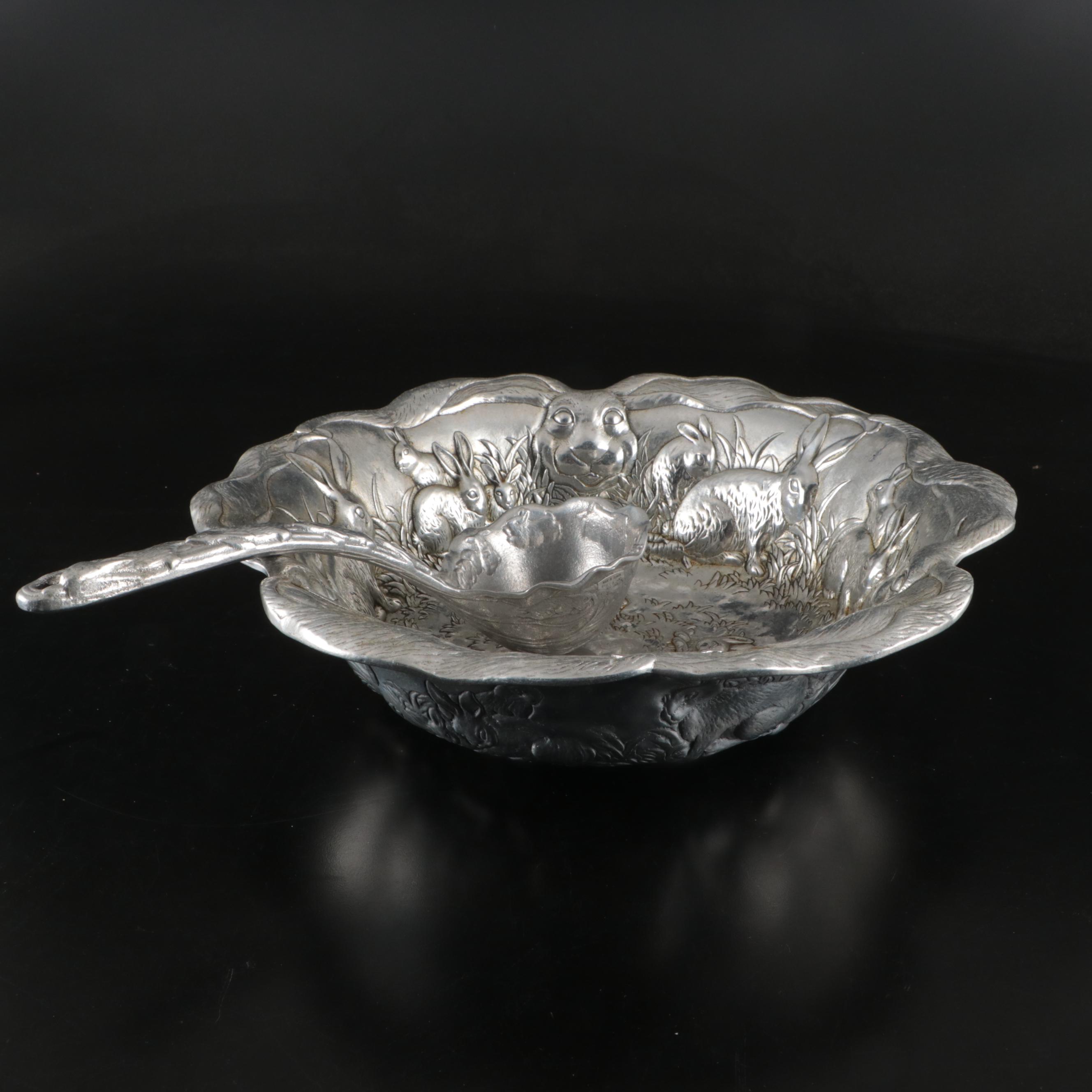 Arthur Court and Other Embossed Aluminum Bunny and Basket Weave Serveware