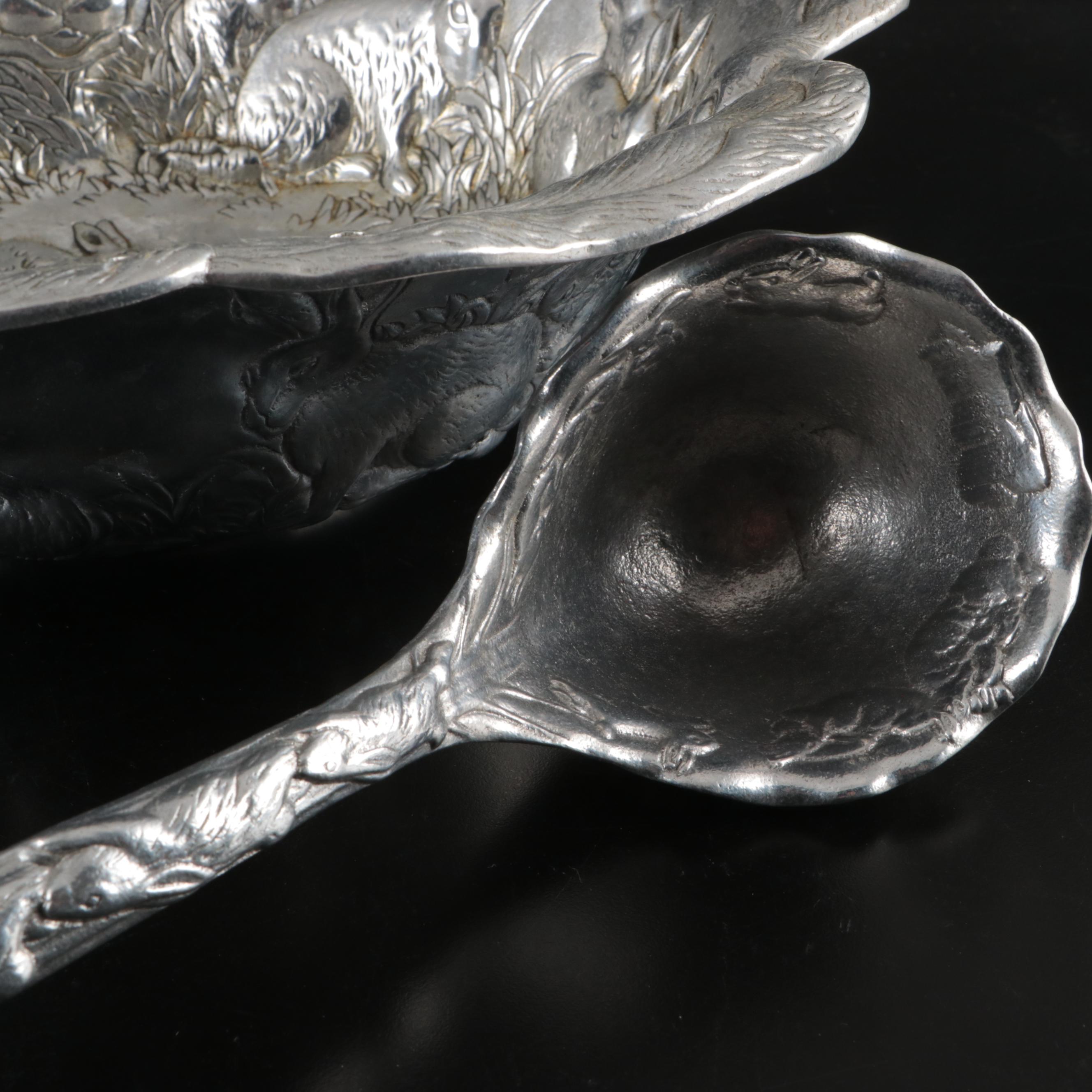 Arthur Court and Other Embossed Aluminum Bunny and Basket Weave Serveware