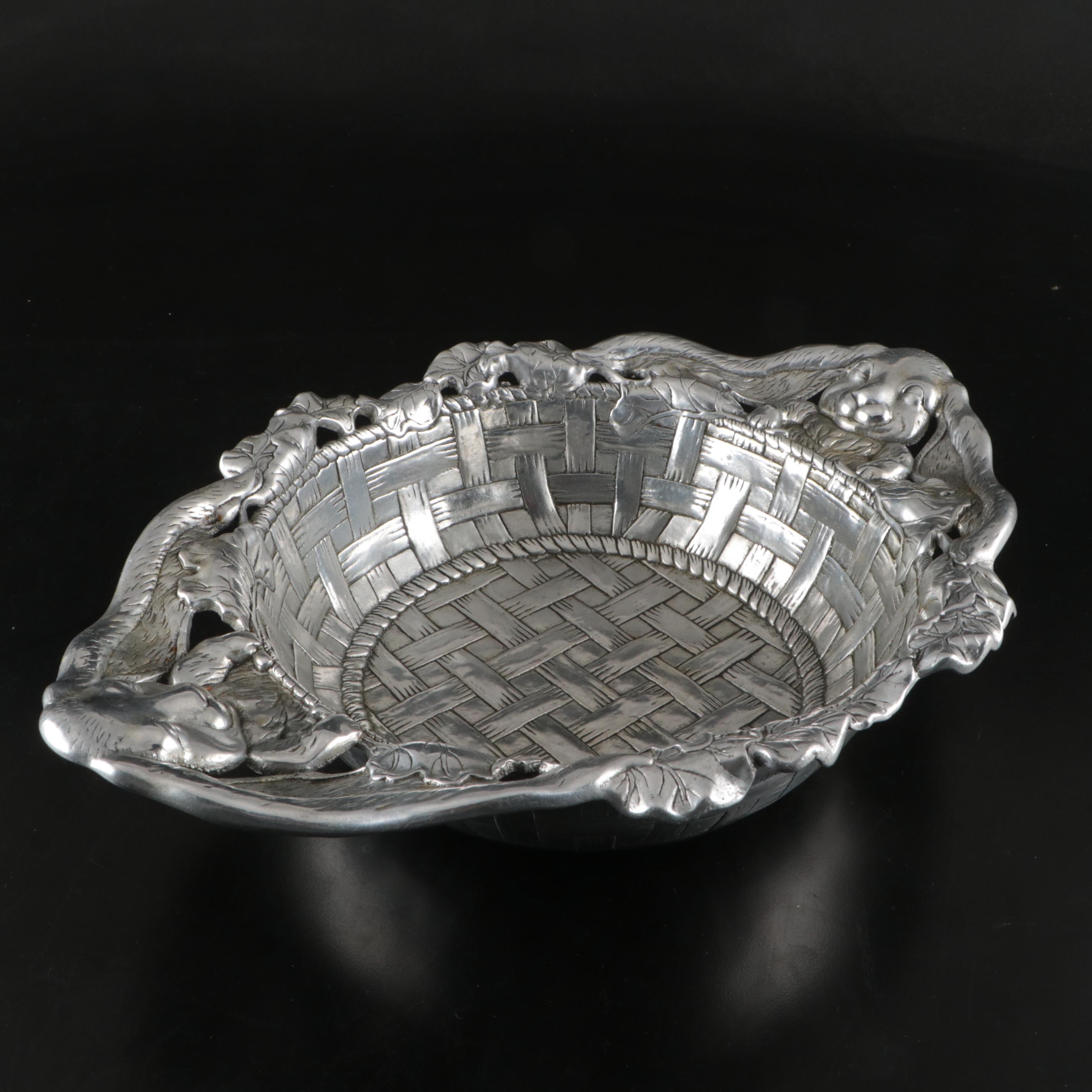 Arthur Court and Other Embossed Aluminum Bunny and Basket Weave Serveware