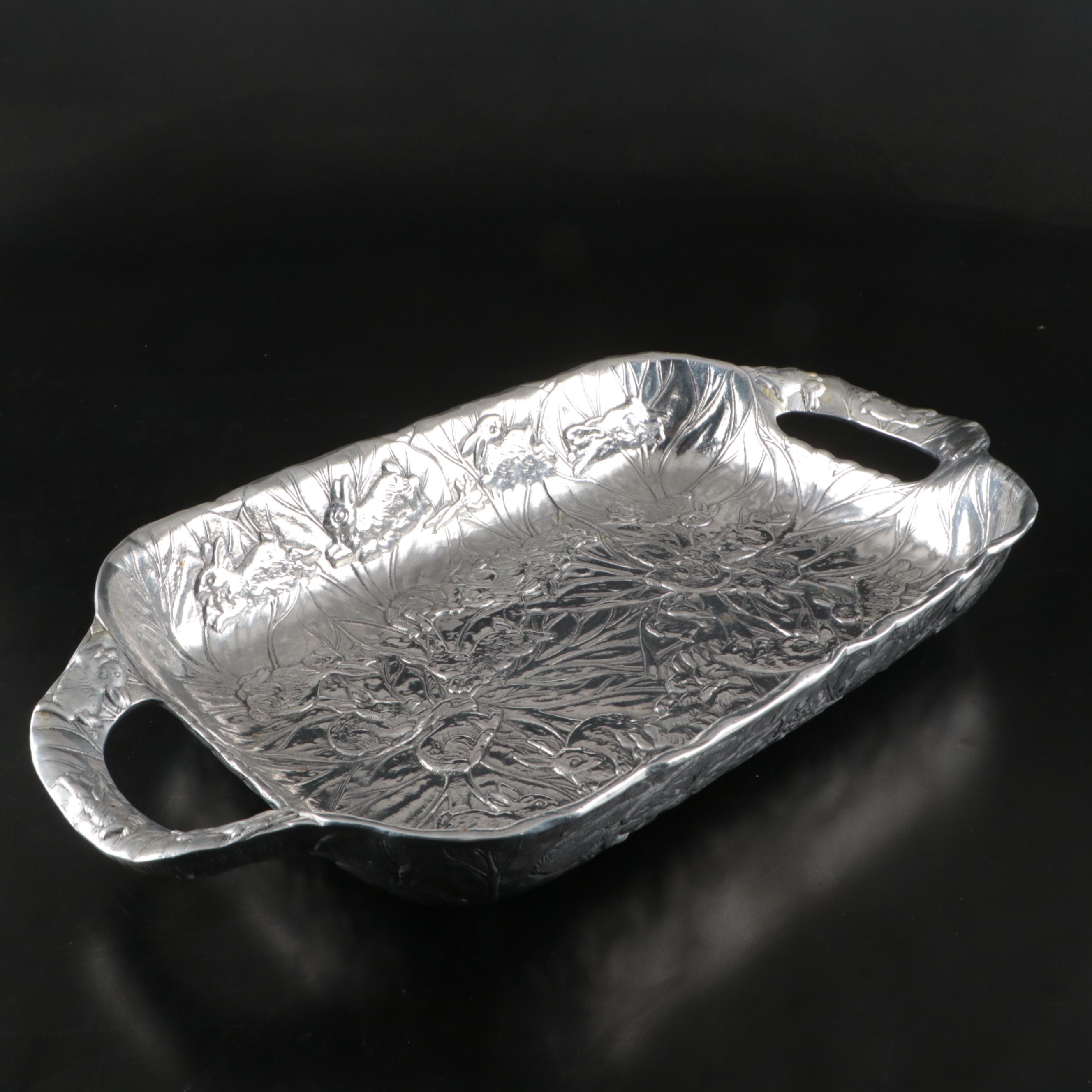 Arthur Court and Other Embossed Aluminum Bunny and Basket Weave Serveware