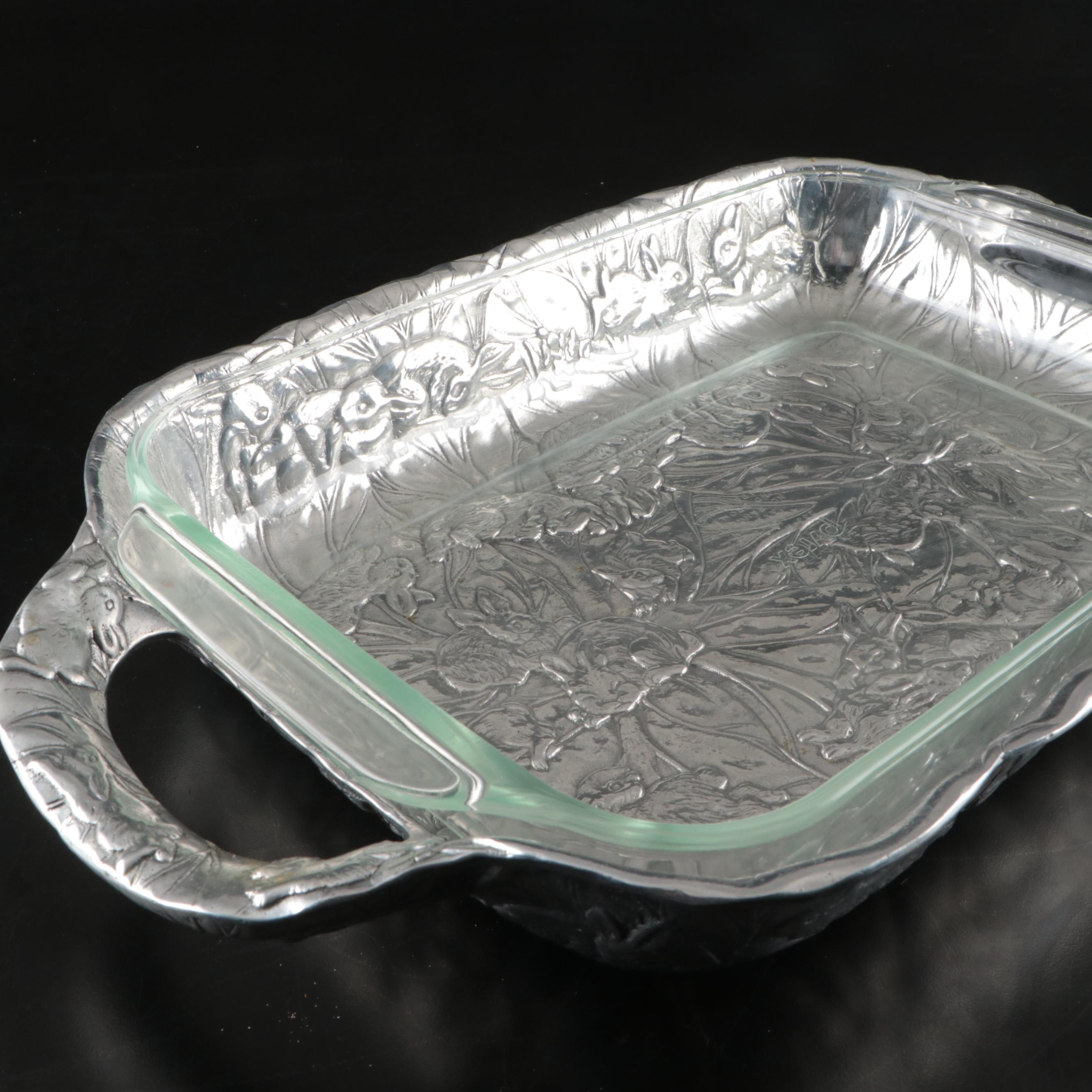 Arthur Court and Other Embossed Aluminum Bunny and Basket Weave Serveware