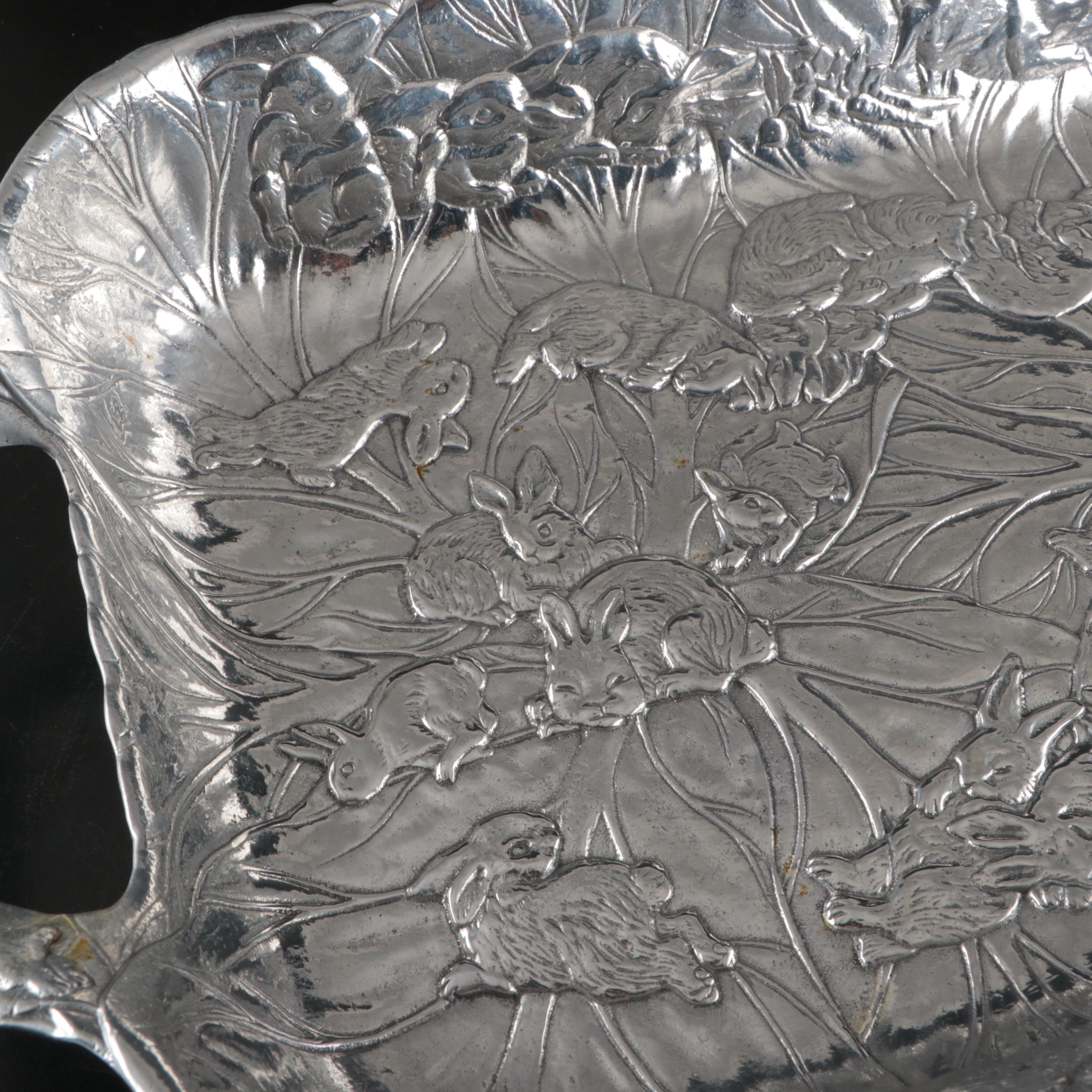 Arthur Court and Other Embossed Aluminum Bunny and Basket Weave Serveware