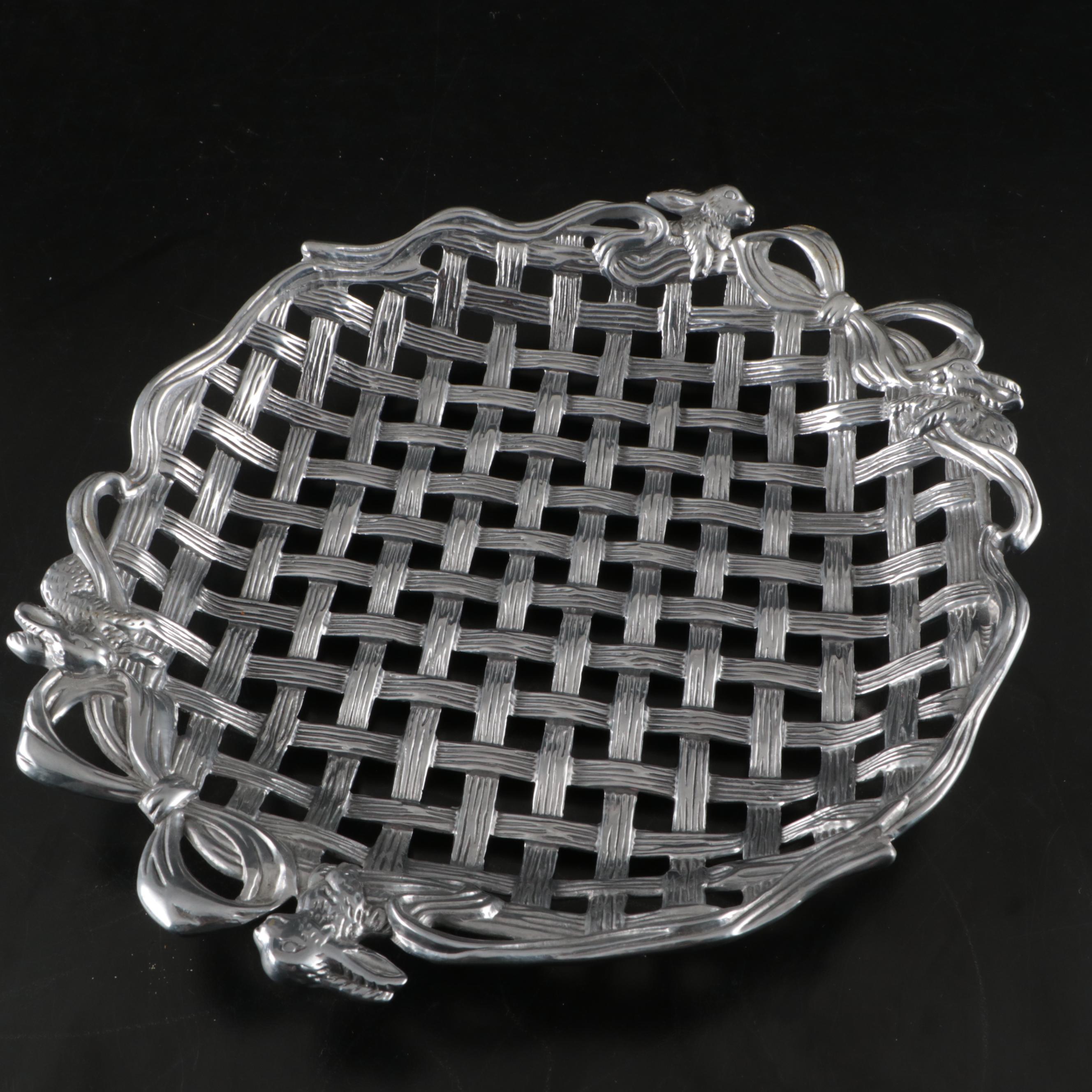 Arthur Court and Other Embossed Aluminum Bunny and Basket Weave Serveware