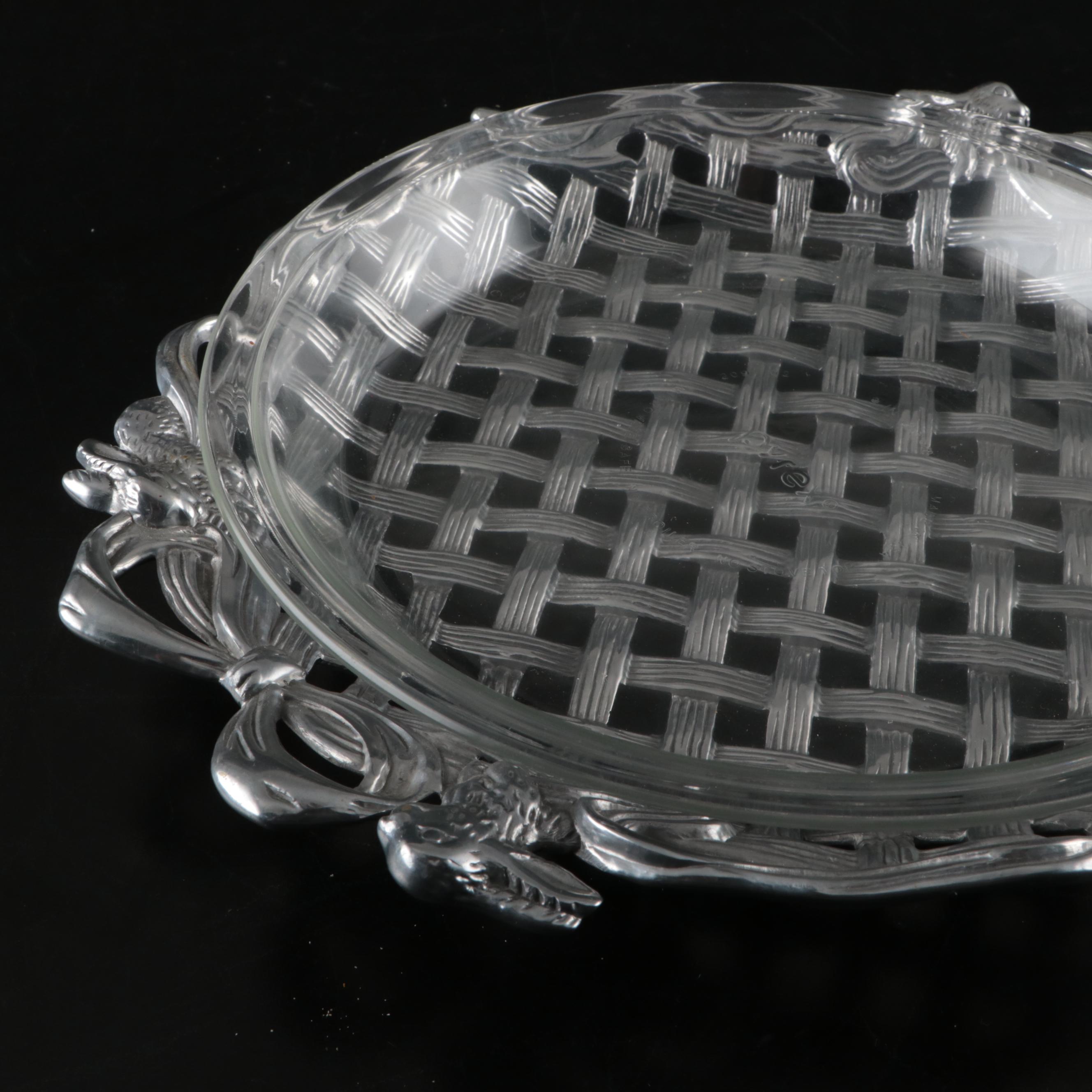 Arthur Court and Other Embossed Aluminum Bunny and Basket Weave Serveware