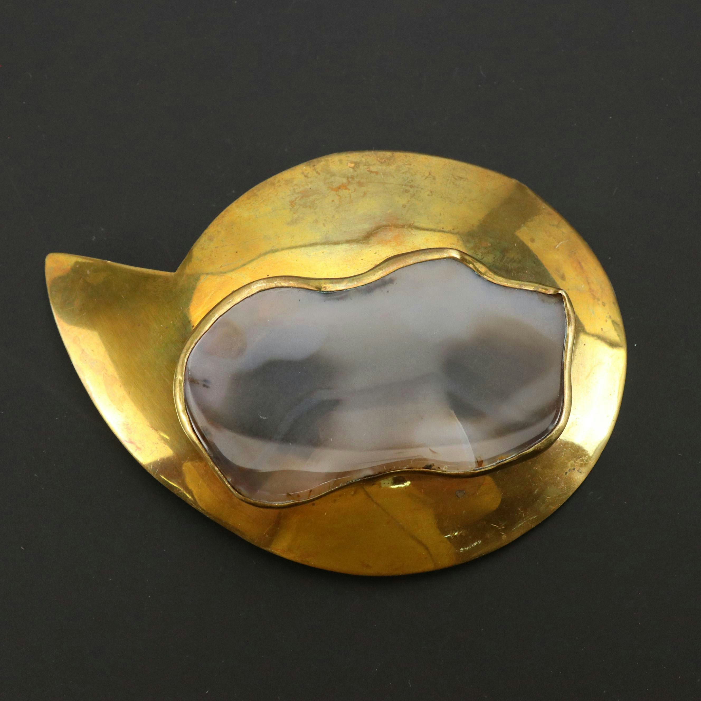 Gold Tone Belt Buckle with Agate Slice Mount