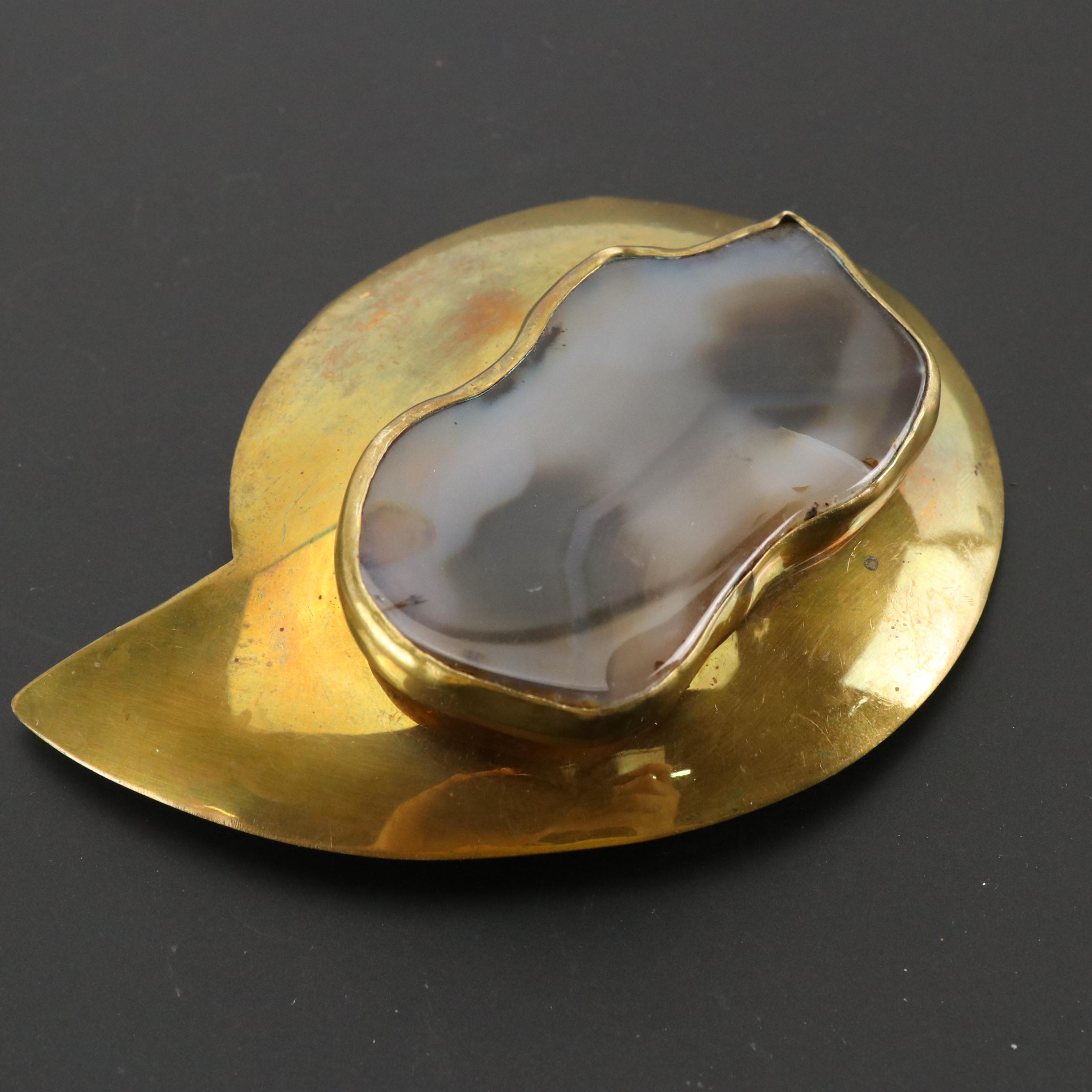 Gold Tone Belt Buckle with Agate Slice Mount