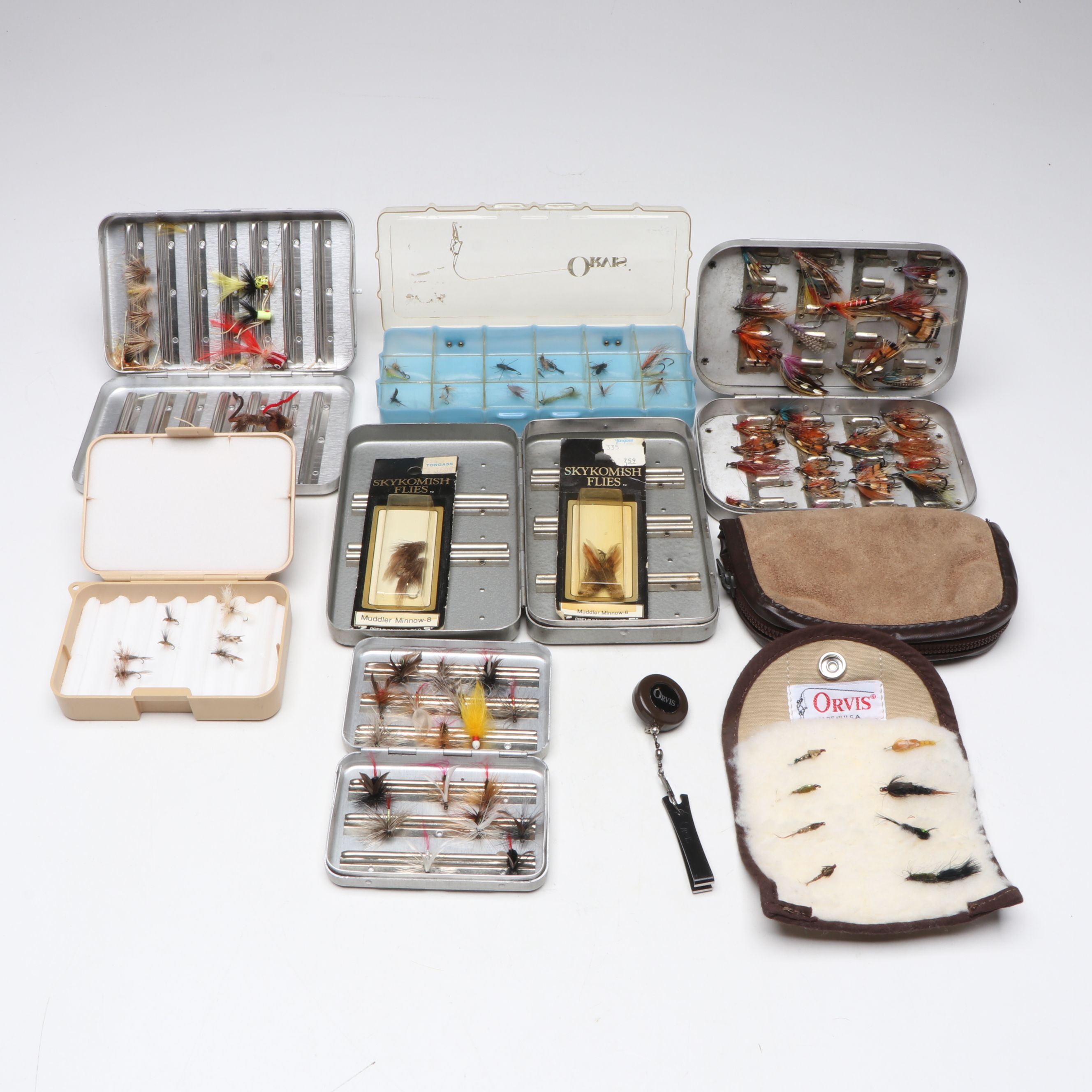 Perrine Aluminum Fly Boxes with Orvis Pouches and Boxes