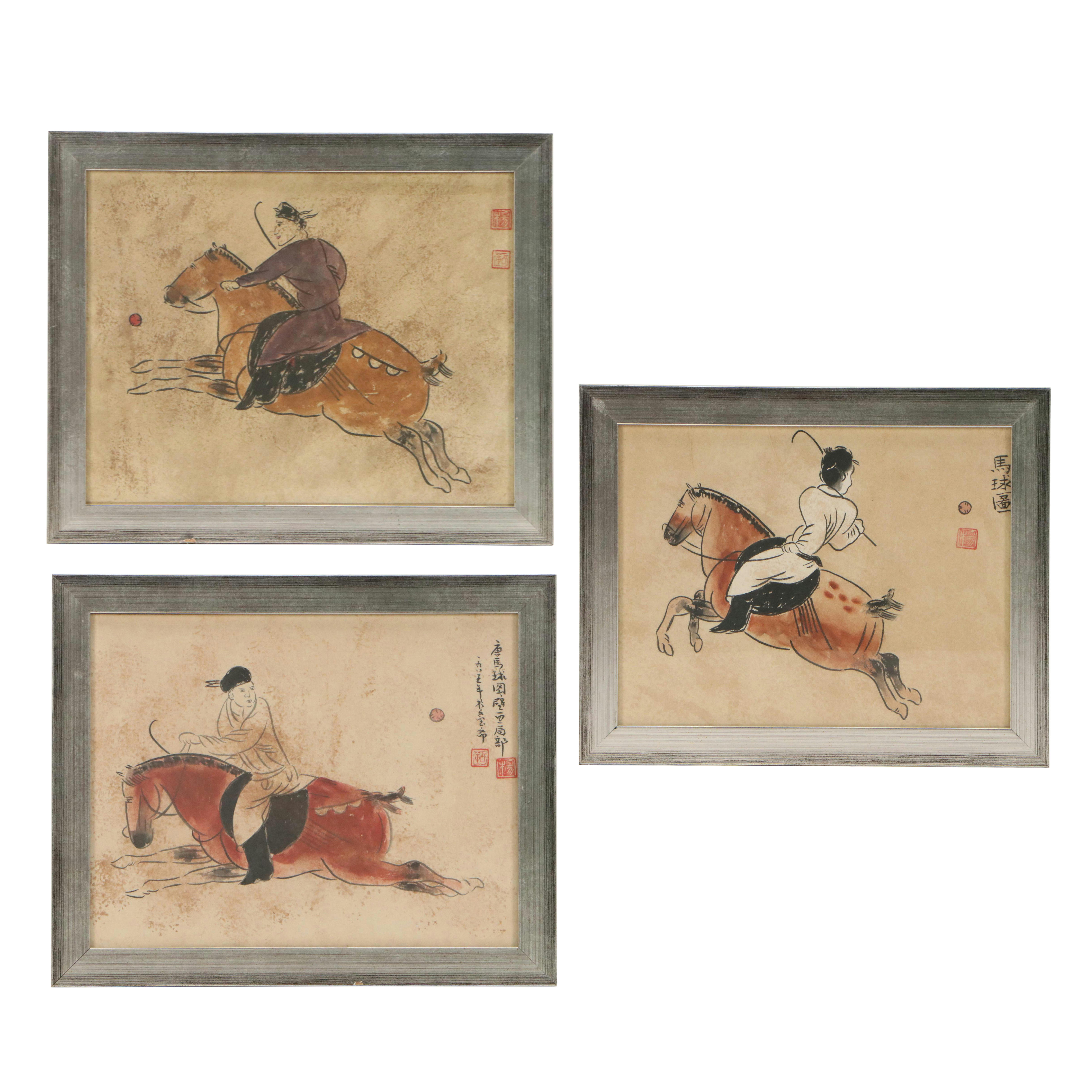 Chinese School Watercolor Paintings of Polo Scenes, 19th Century