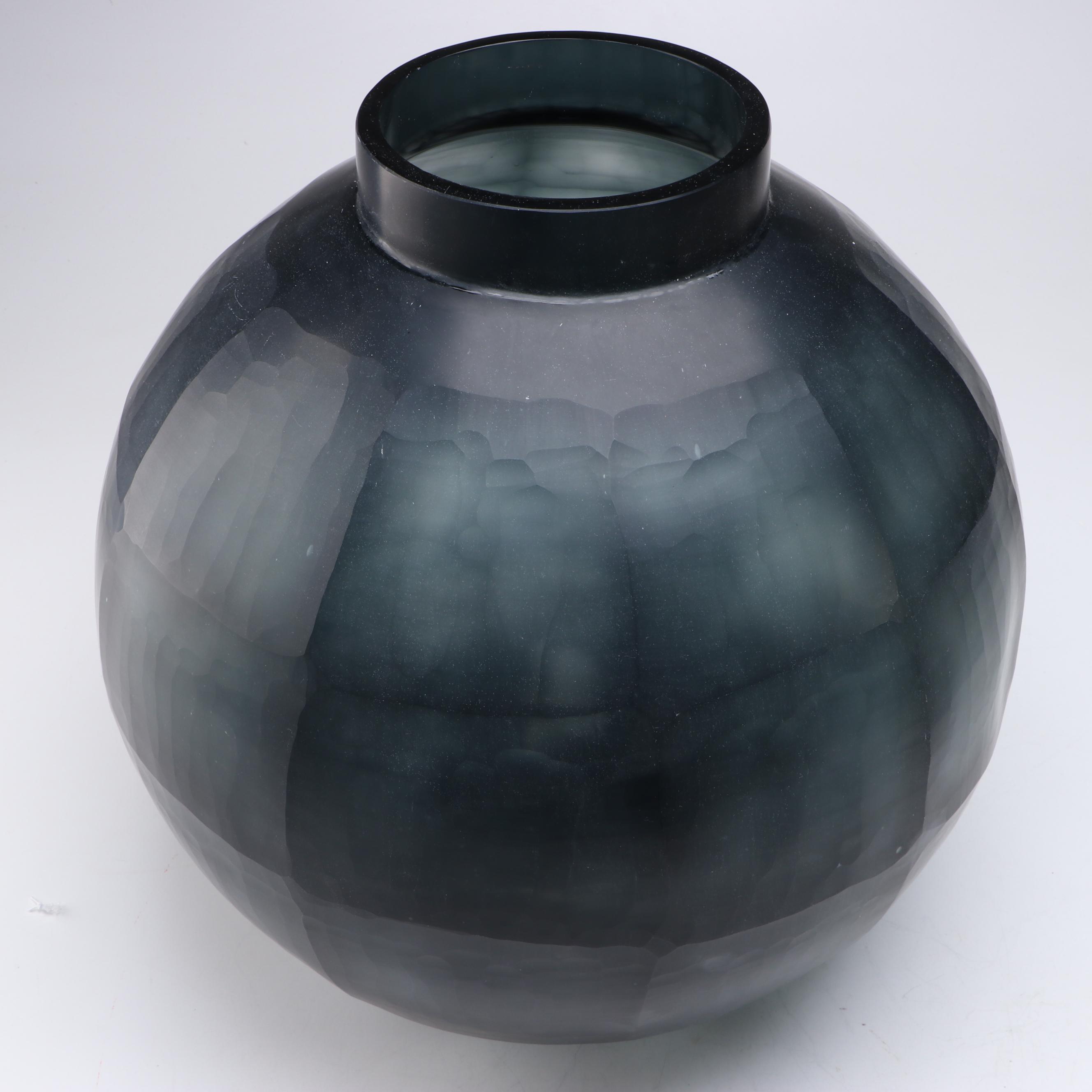 Evergreen Painted Cut Glass Sphere Vessel