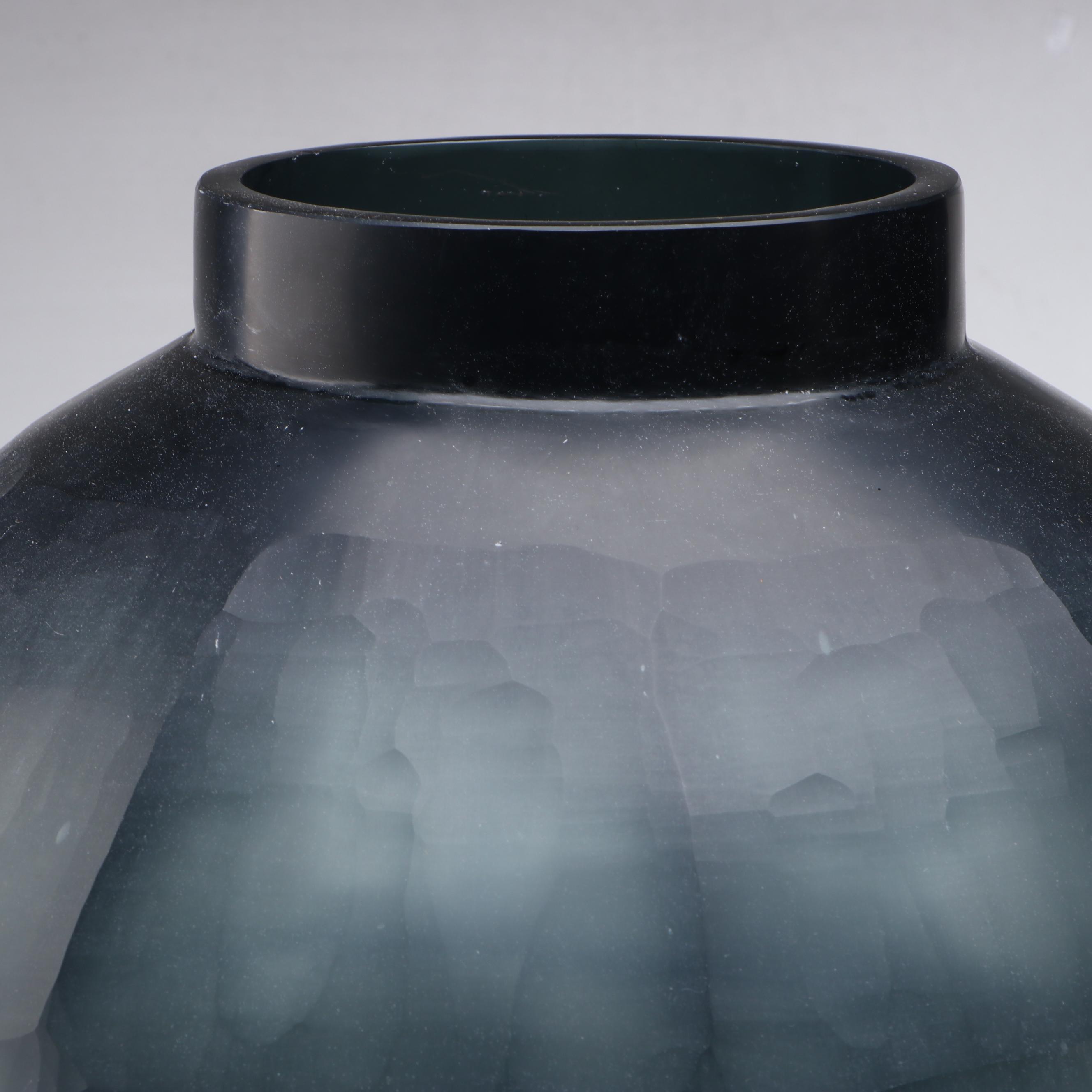 Evergreen Painted Cut Glass Sphere Vessel