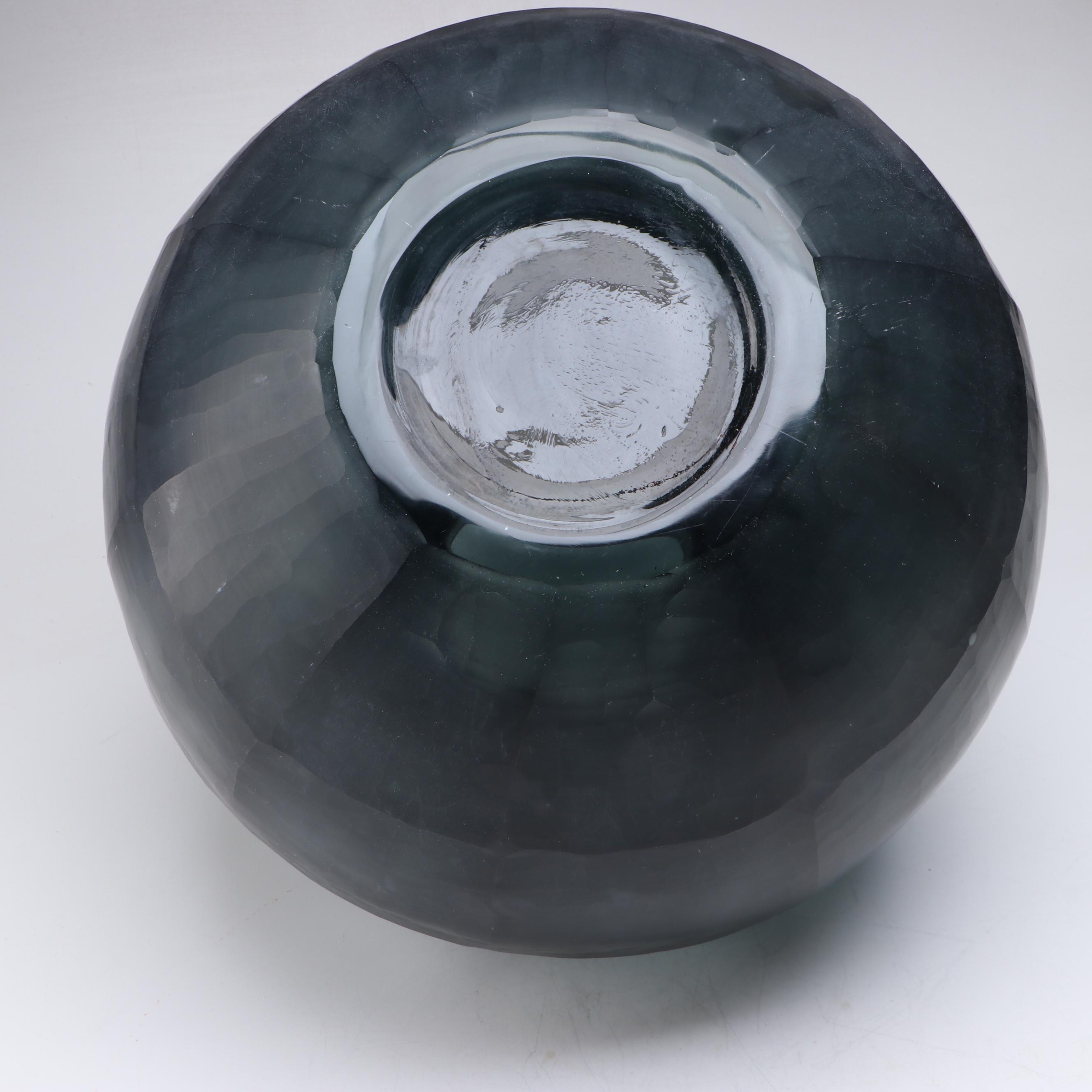 Evergreen Painted Cut Glass Sphere Vessel