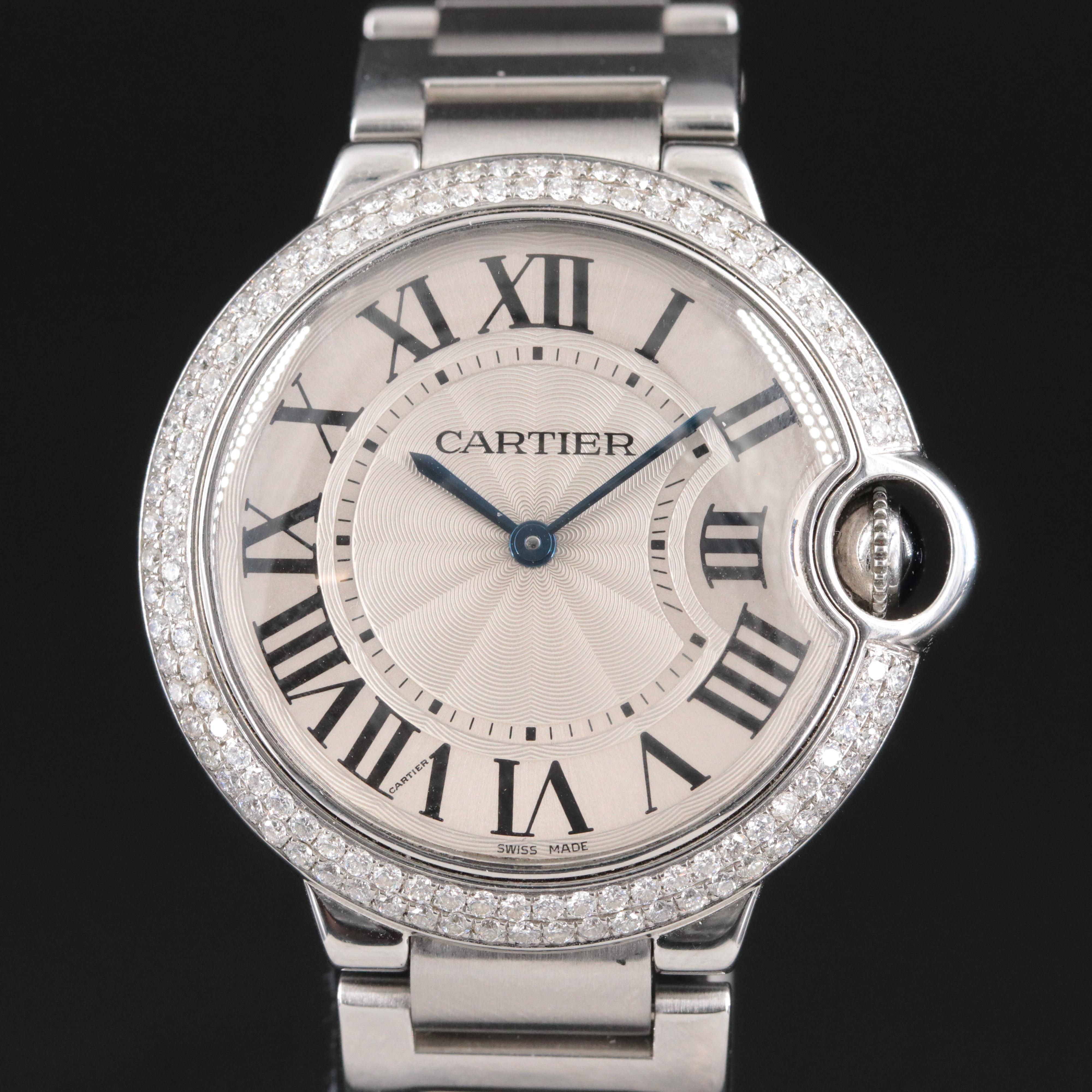 Cartier Ballon Bleu 36mm 1.43 CTW Diamonds Steel Quartz Wristwatch