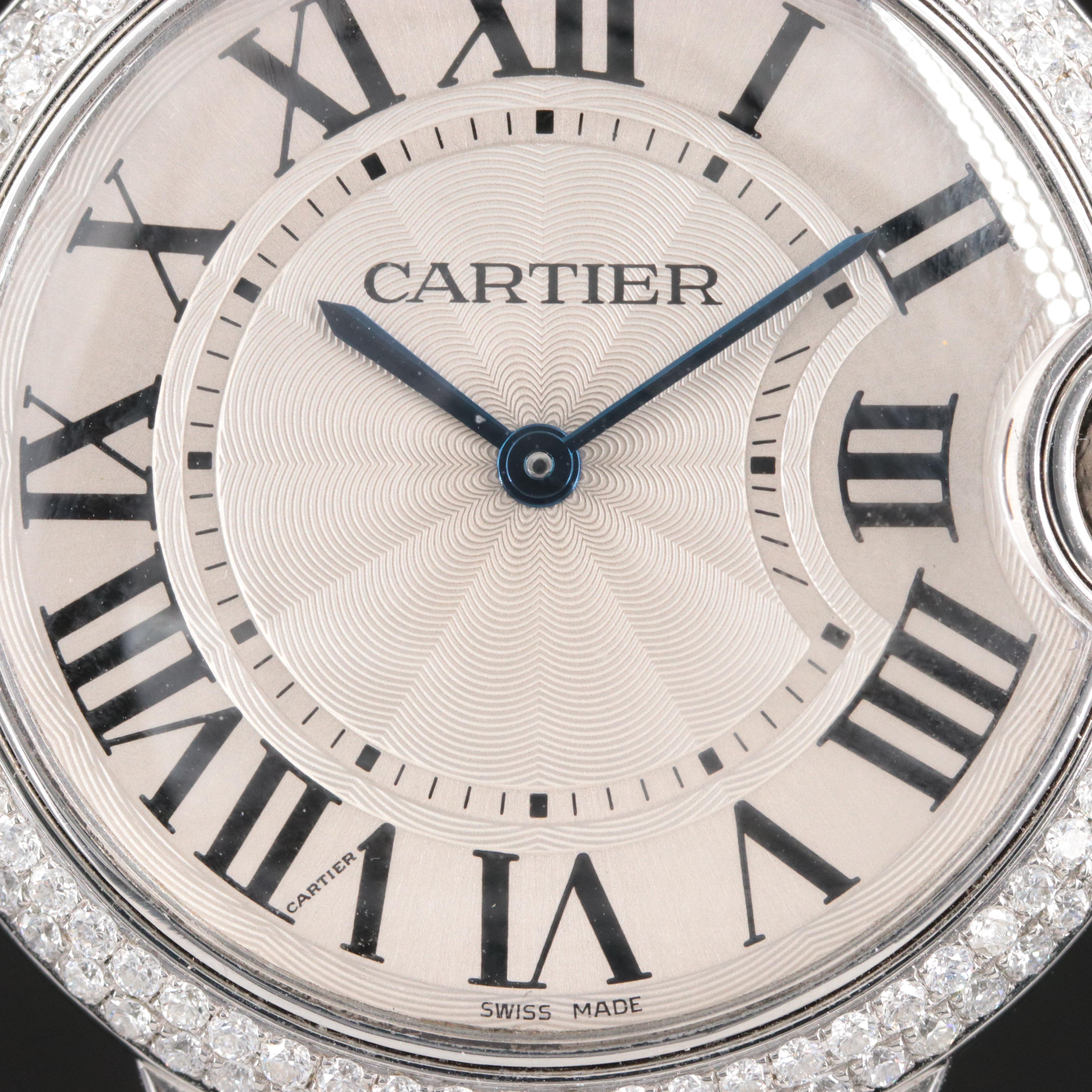 Cartier Ballon Bleu 36mm 1.43 CTW Diamonds Steel Quartz Wristwatch