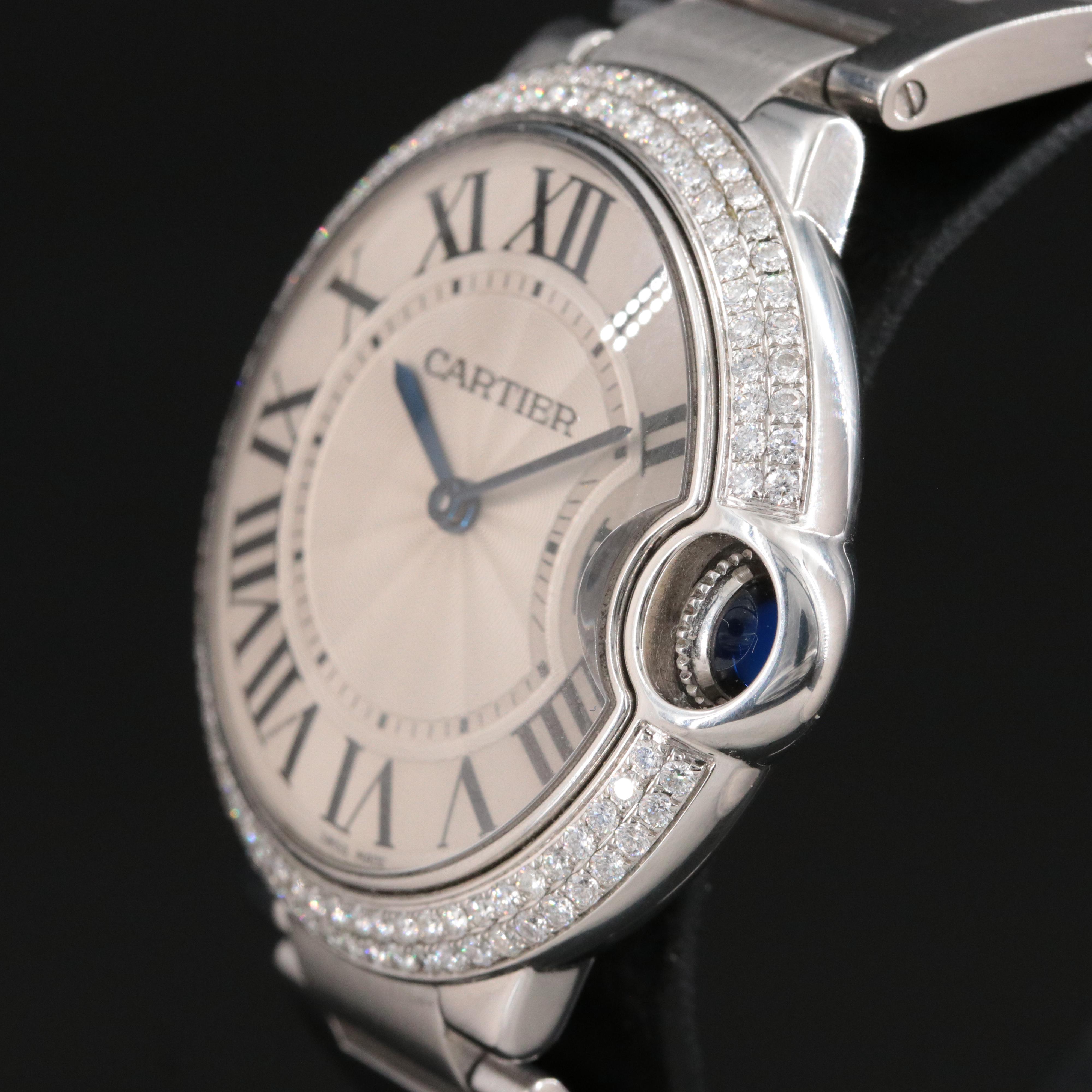 Cartier Ballon Bleu 36mm 1.43 CTW Diamonds Steel Quartz Wristwatch