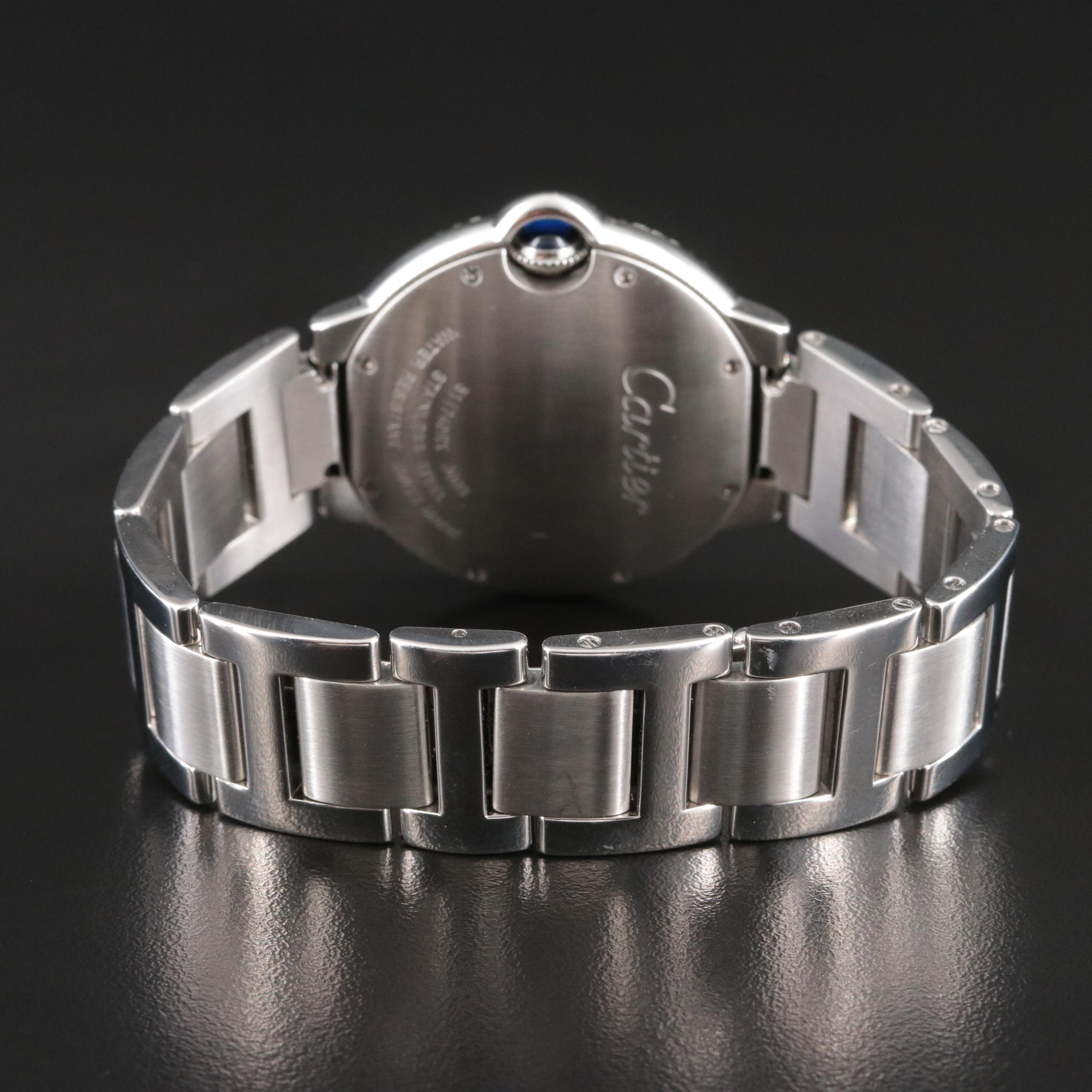 Cartier Ballon Bleu 36mm 1.43 CTW Diamonds Steel Quartz Wristwatch