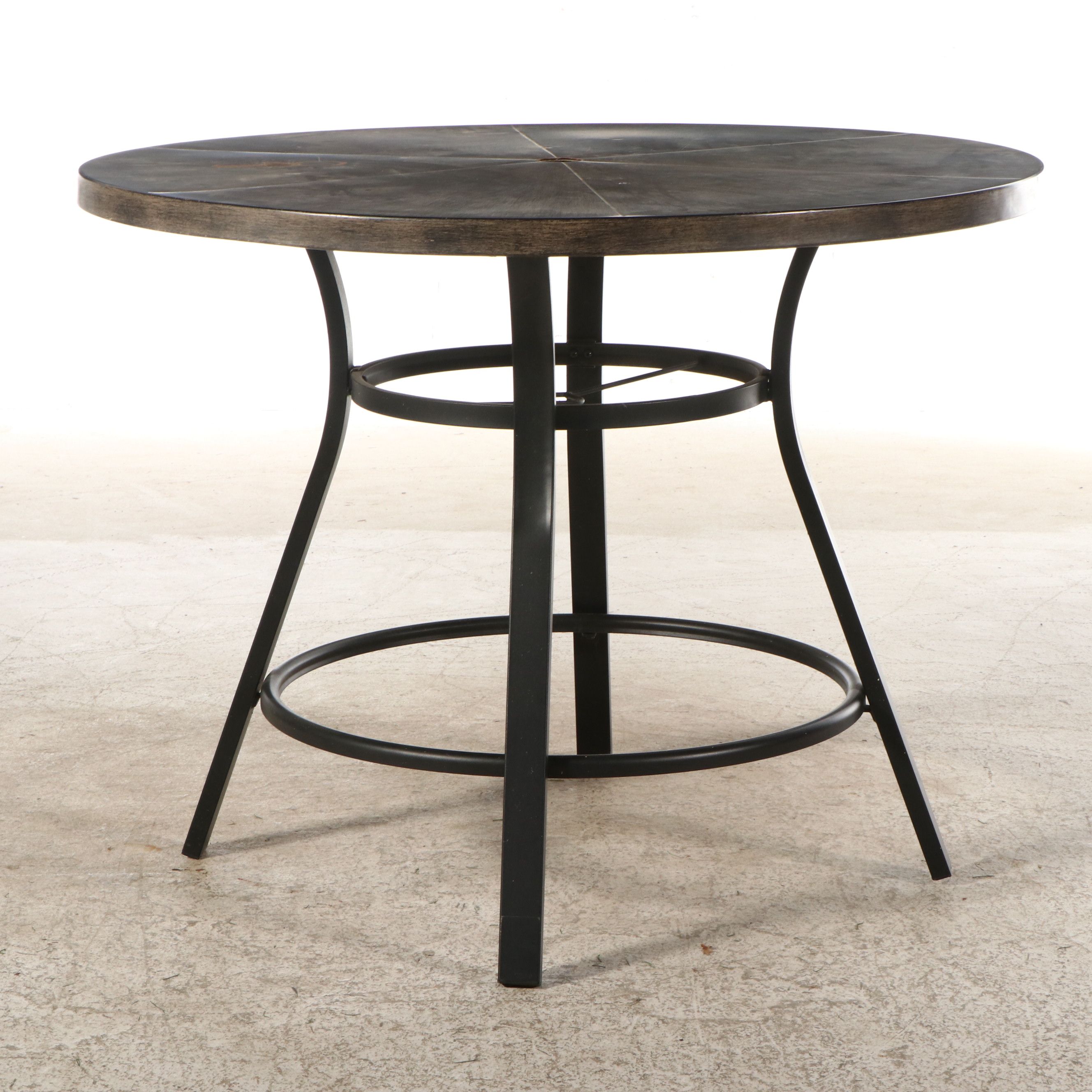 Metal High-Top Patio Table with Four Chairs and Umbrella