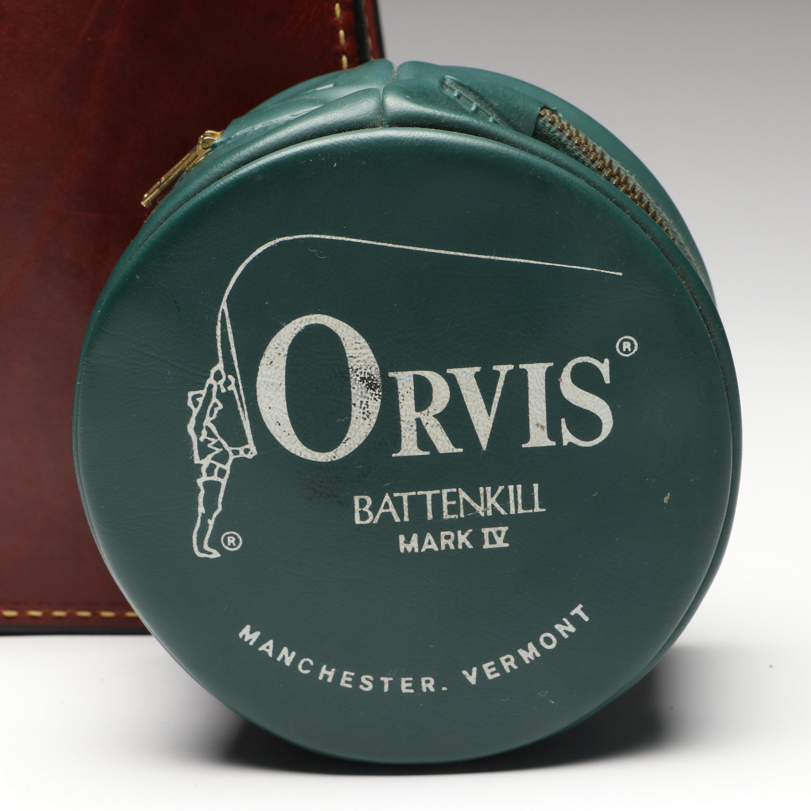 Orvis Battenkill Mark IV Fly Reel with Leather Shell Pouch and More Accessories