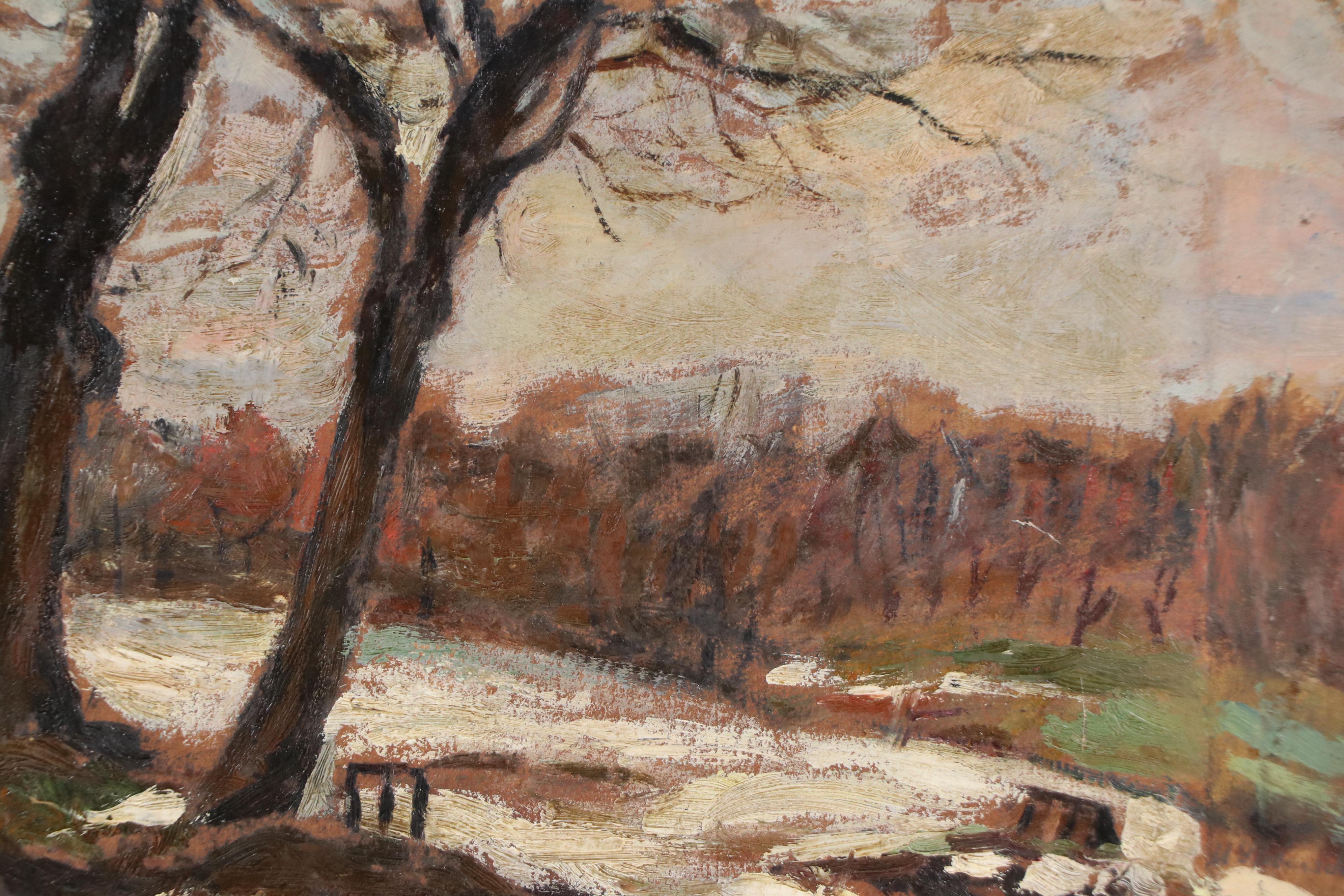 H. Leibenschein Impressionistic Oil Painting of Winter Landscape