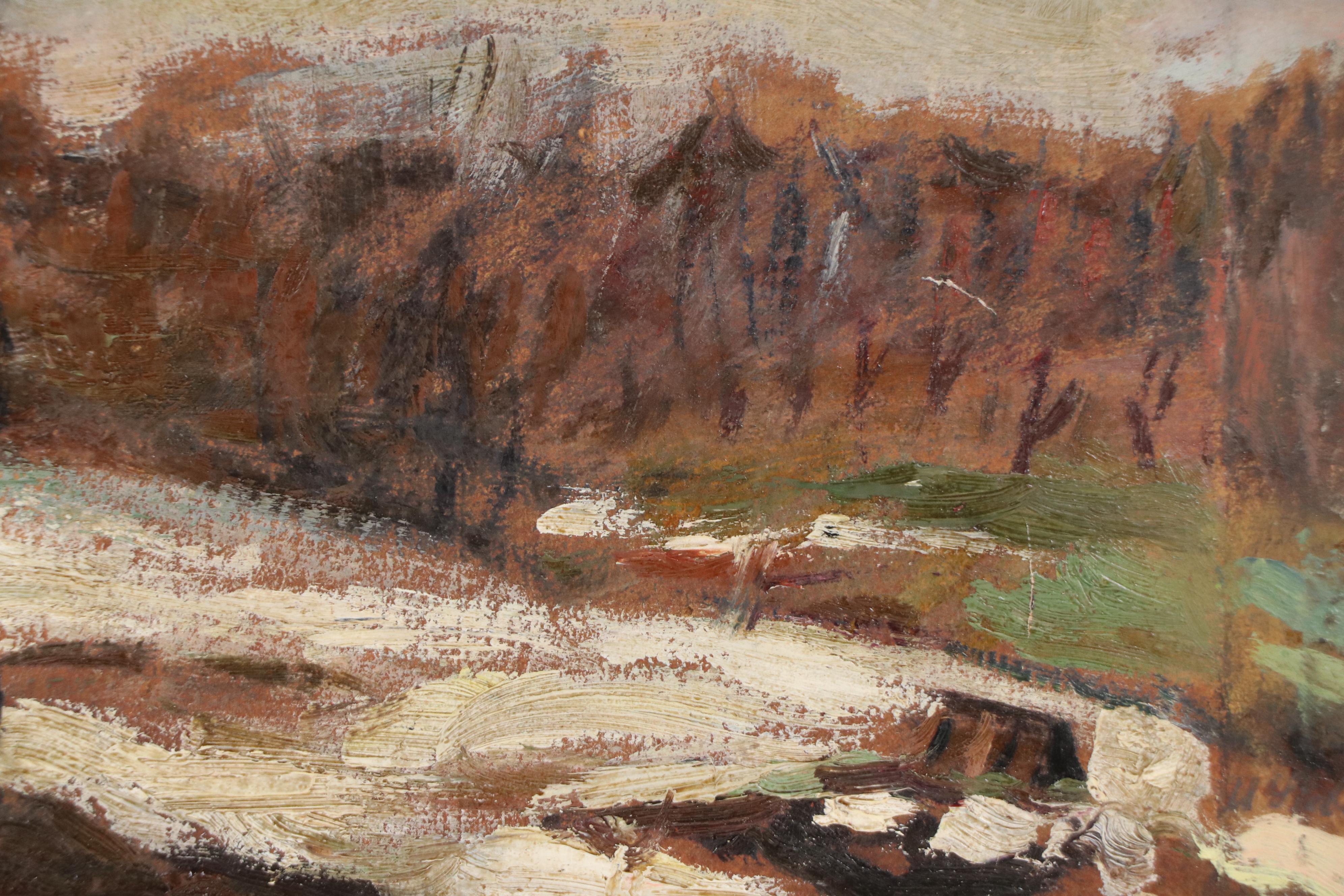 H. Leibenschein Impressionistic Oil Painting of Winter Landscape