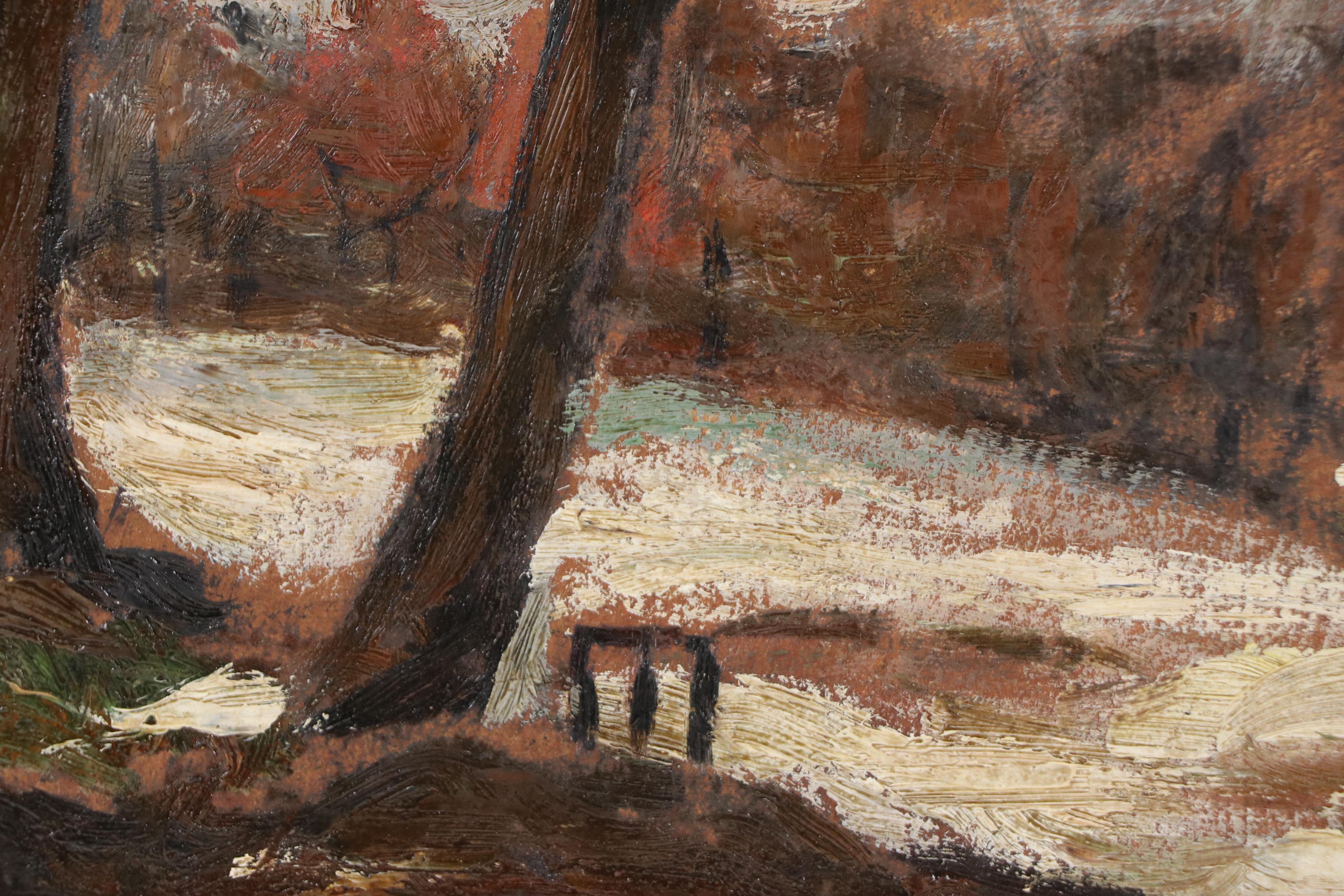 H. Leibenschein Impressionistic Oil Painting of Winter Landscape