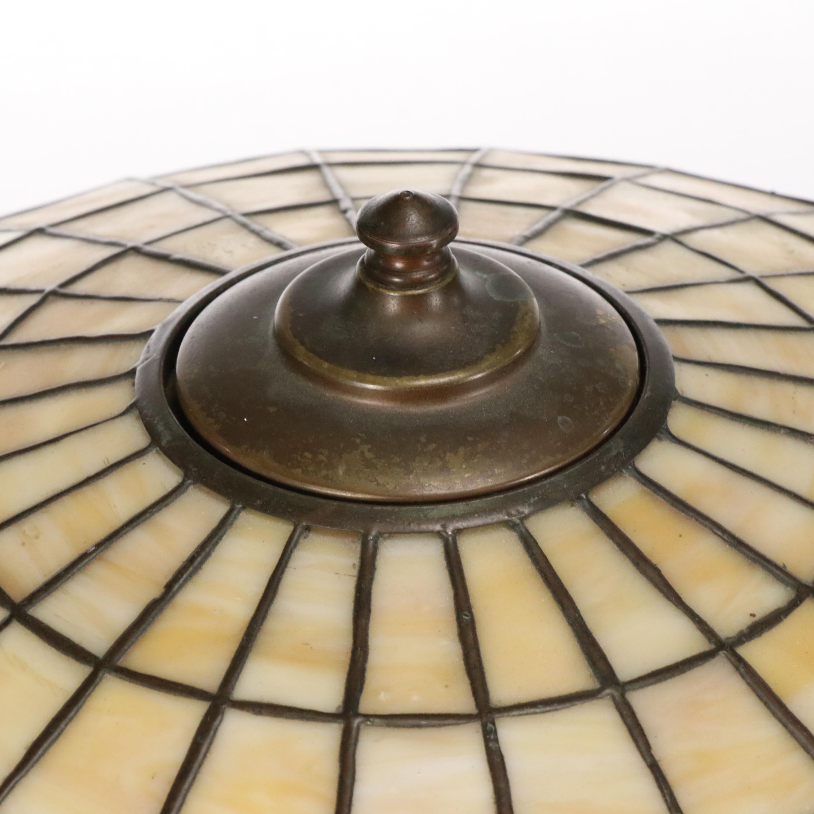 Art Deco Style Patinated Brass Table Lamp with Slag Glass Shade