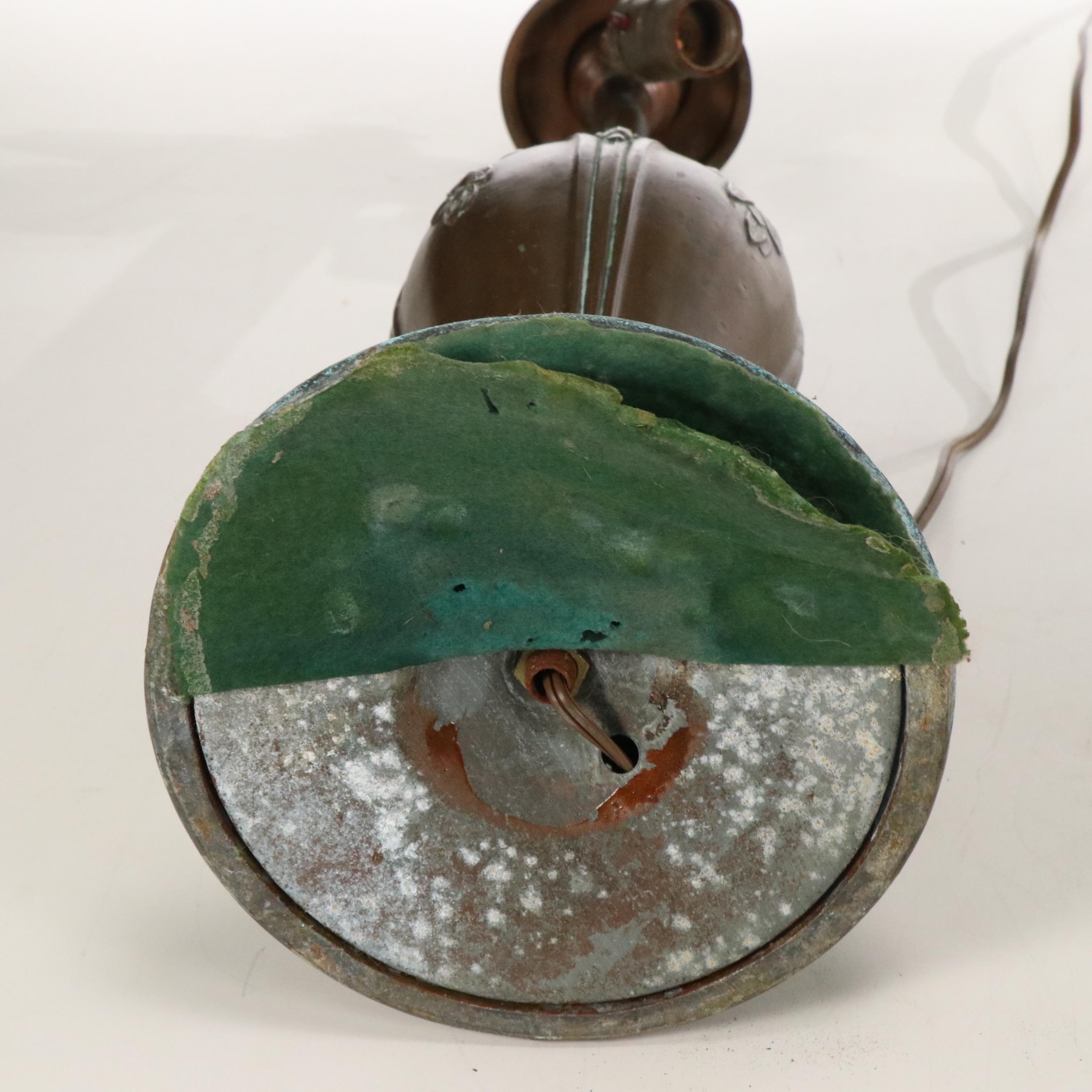 Art Deco Style Patinated Brass Table Lamp with Slag Glass Shade