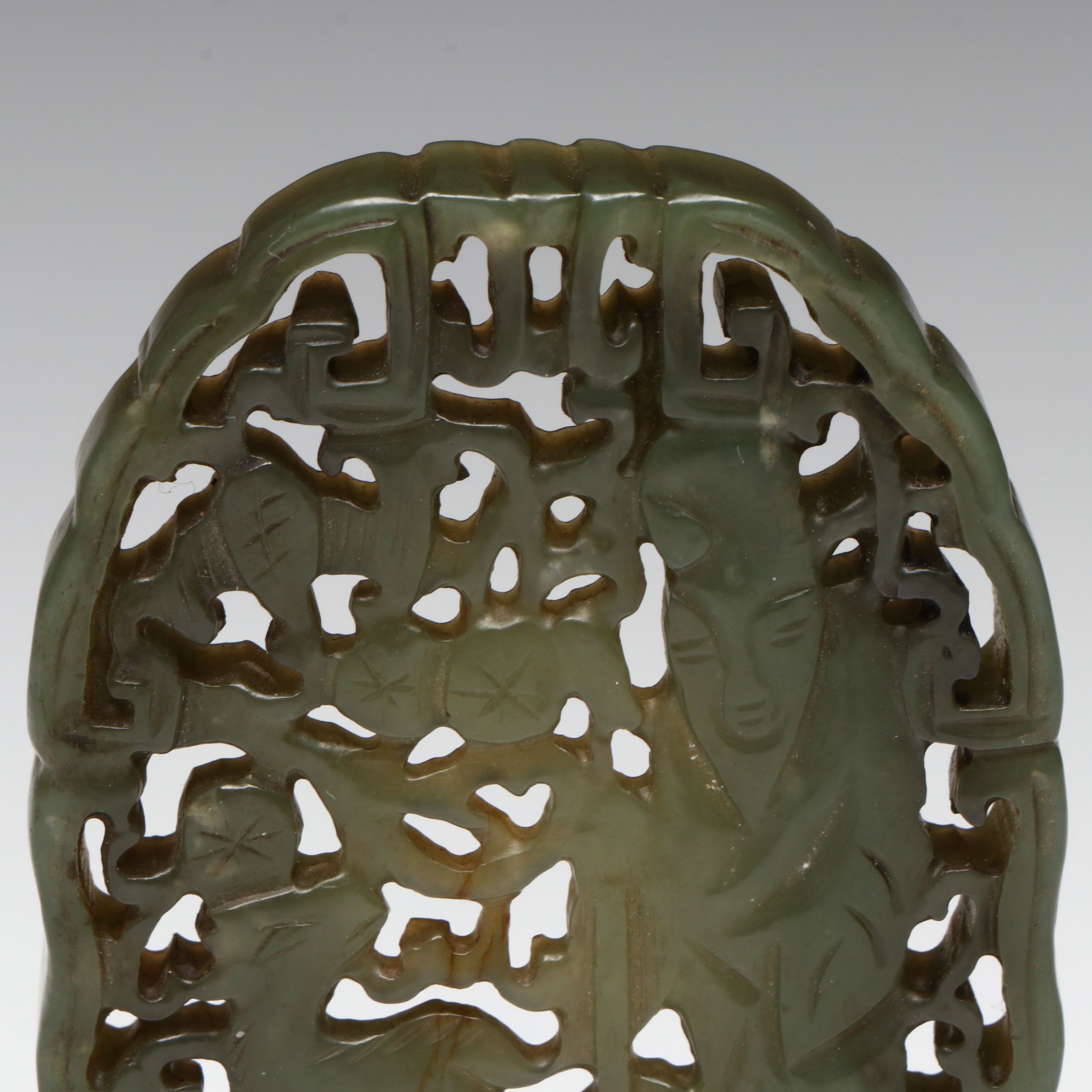 Chinese Carved Serpentine Openwork Shoulao Medallion
