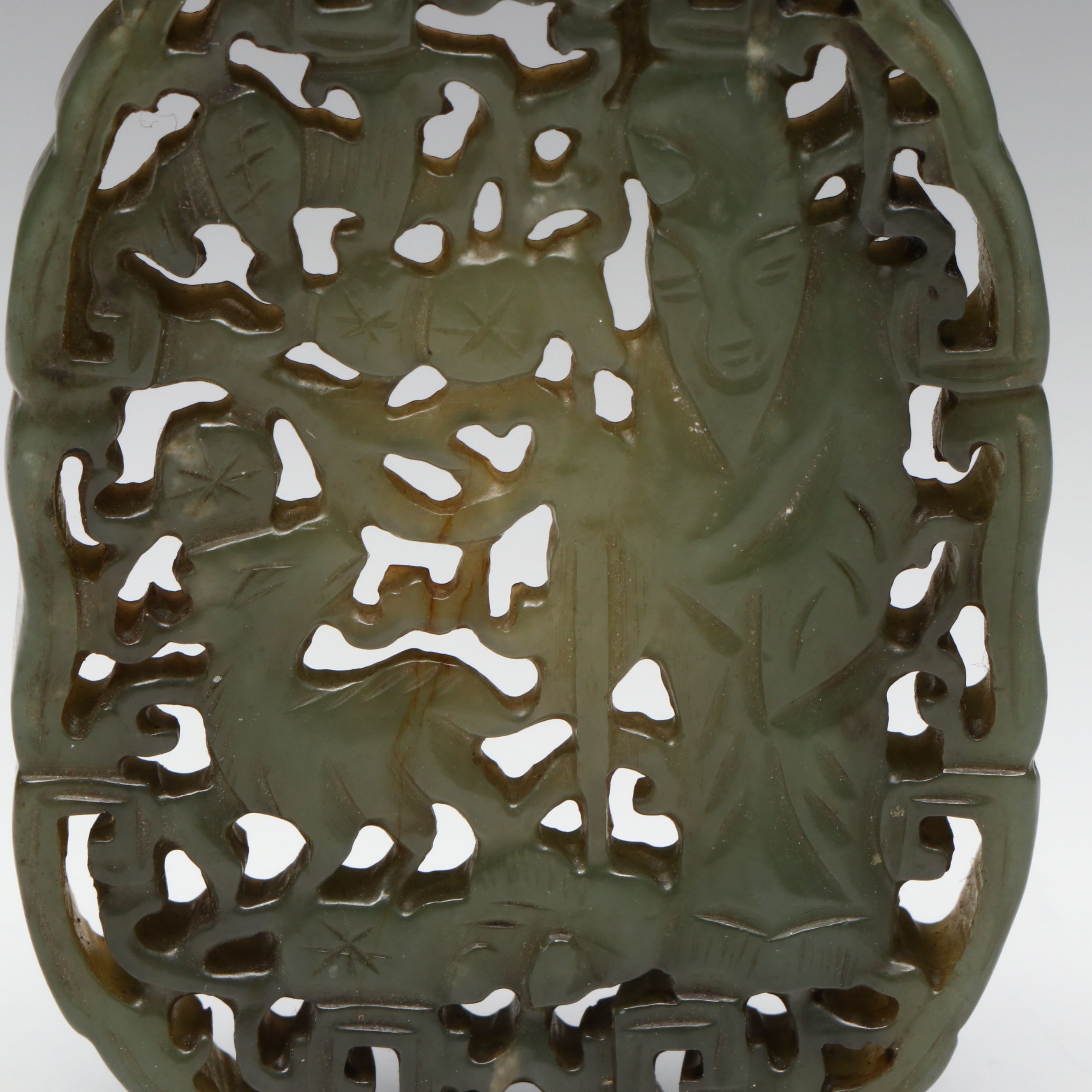 Chinese Carved Serpentine Openwork Shoulao Medallion