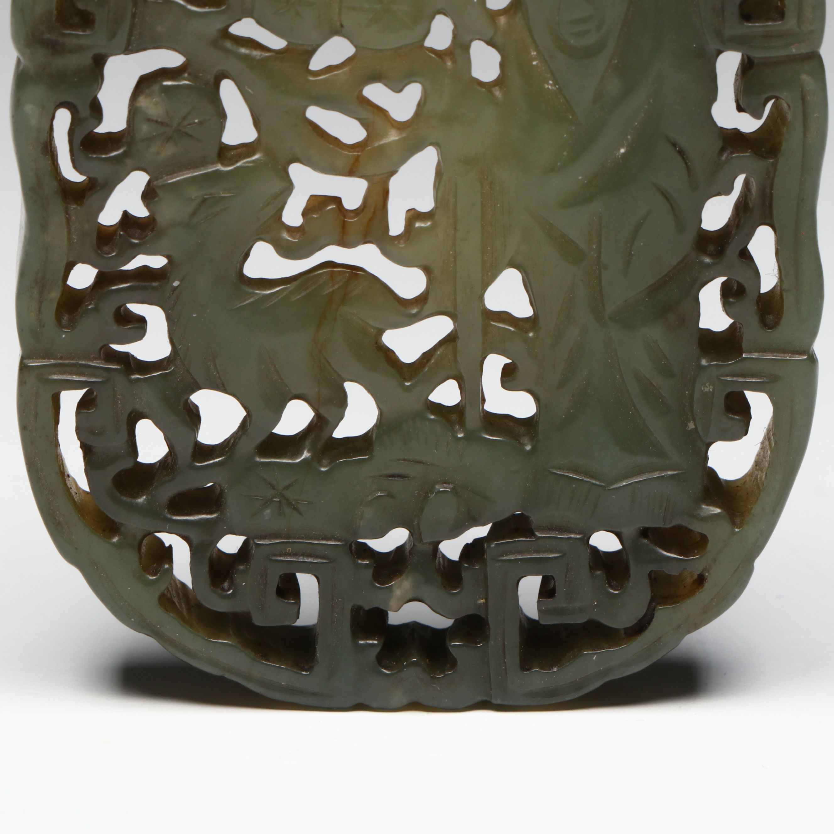 Chinese Carved Serpentine Openwork Shoulao Medallion