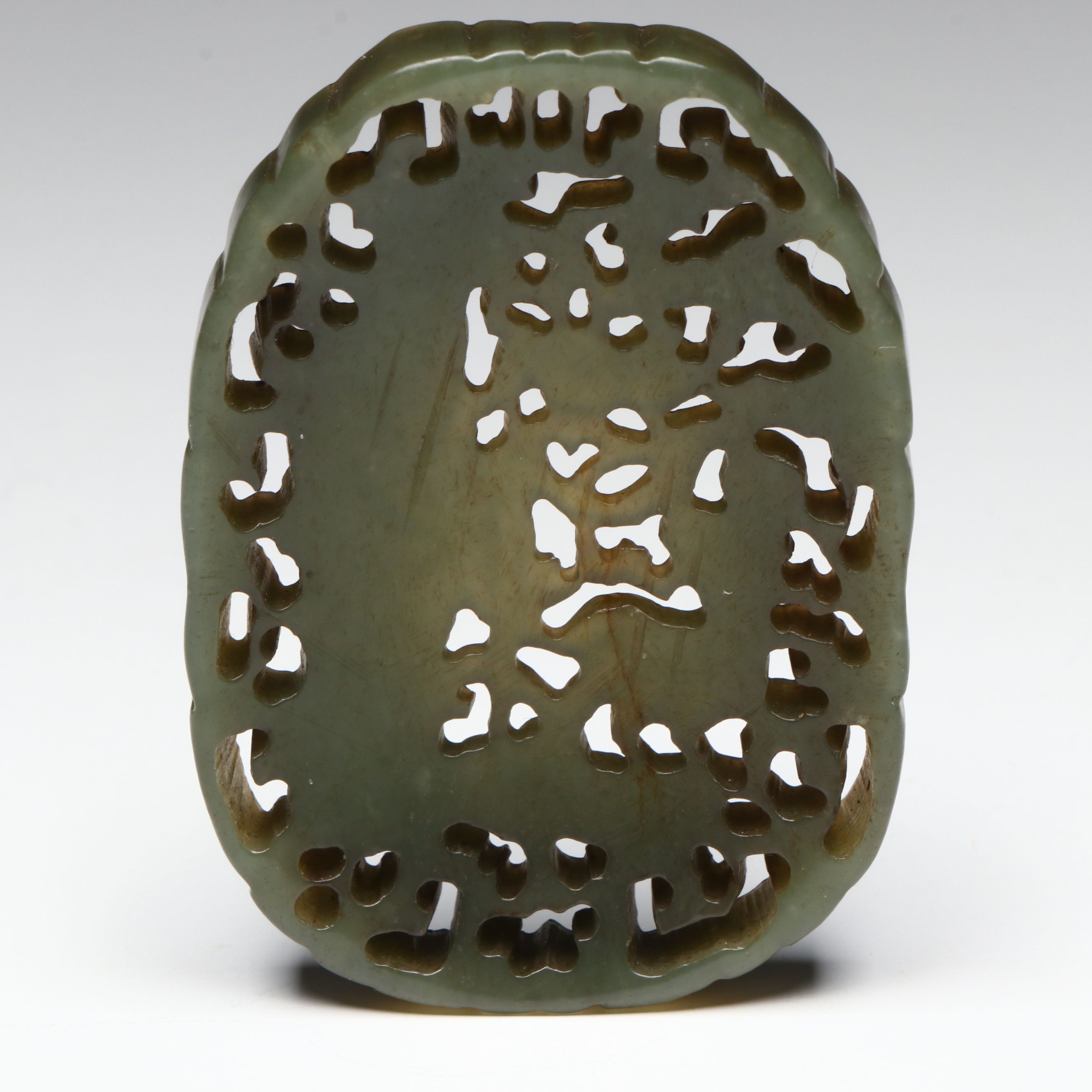 Chinese Carved Serpentine Openwork Shoulao Medallion