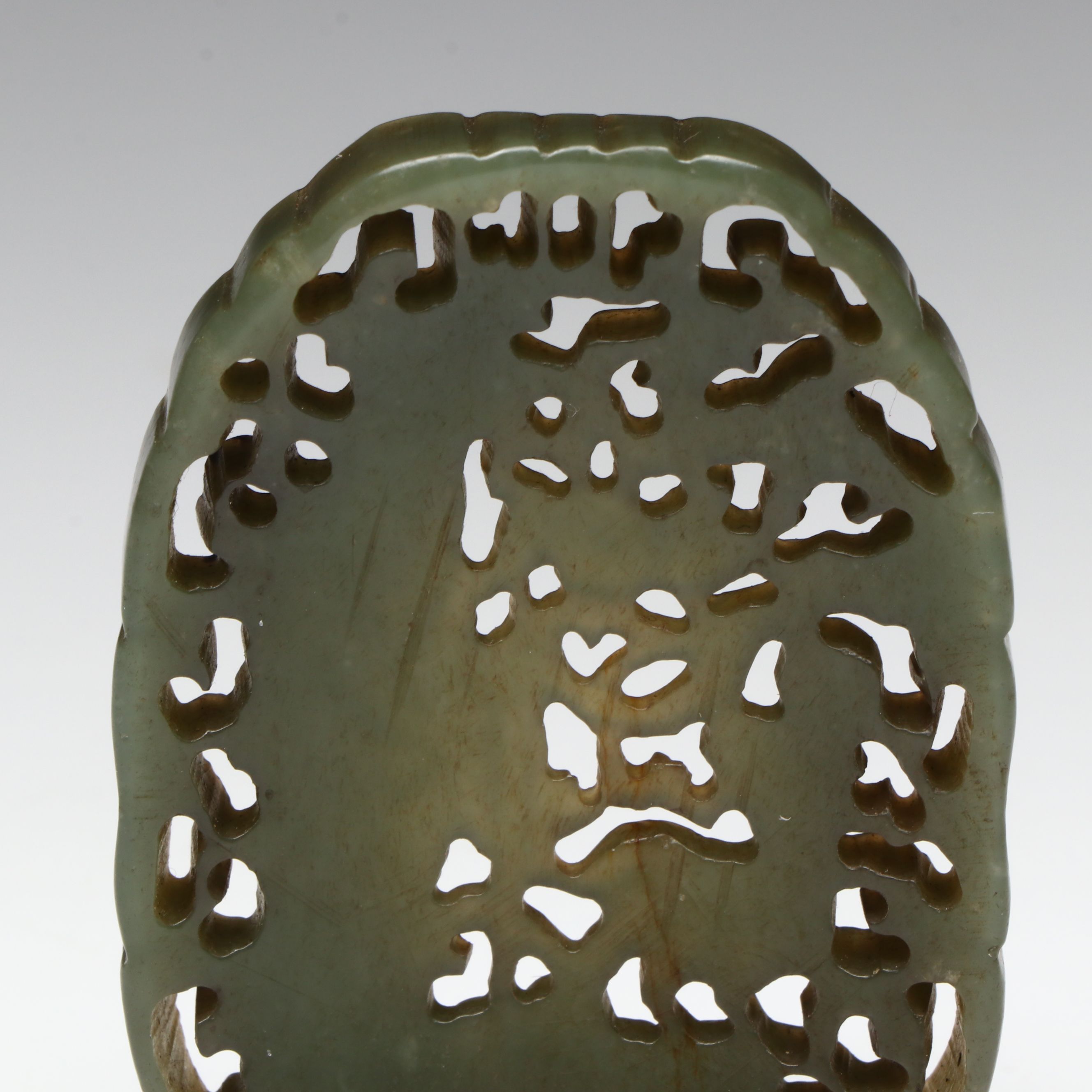 Chinese Carved Serpentine Openwork Shoulao Medallion