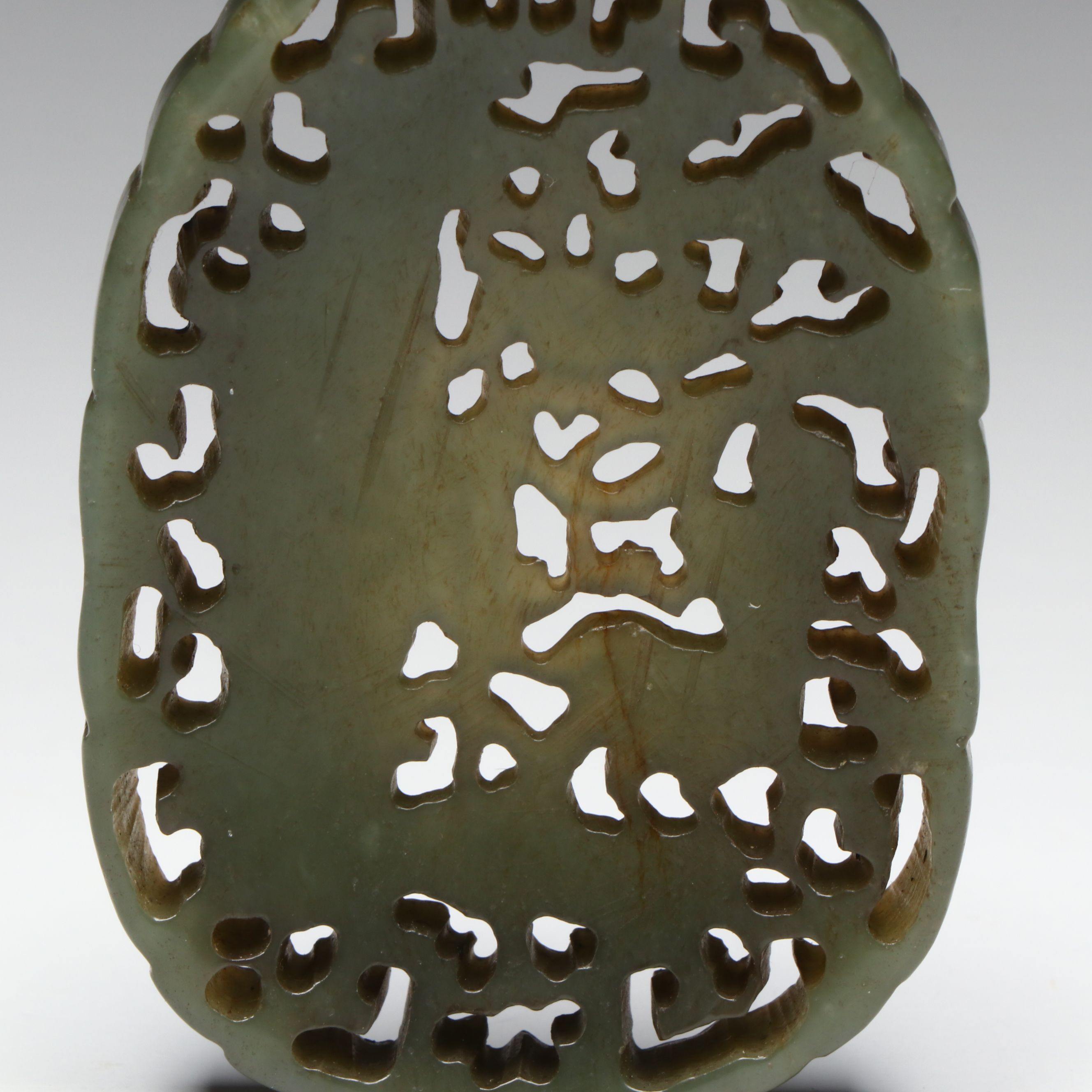 Chinese Carved Serpentine Openwork Shoulao Medallion