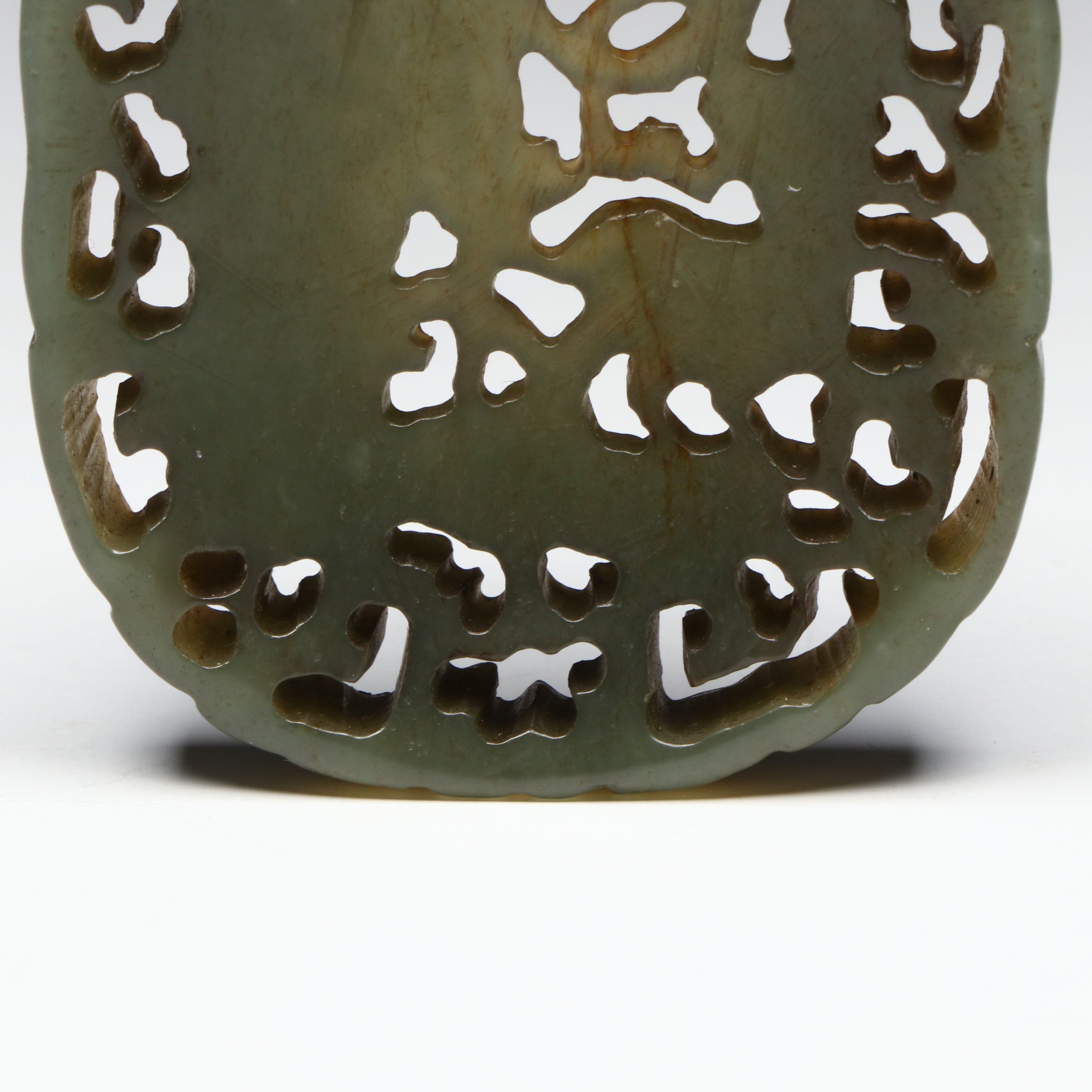 Chinese Carved Serpentine Openwork Shoulao Medallion