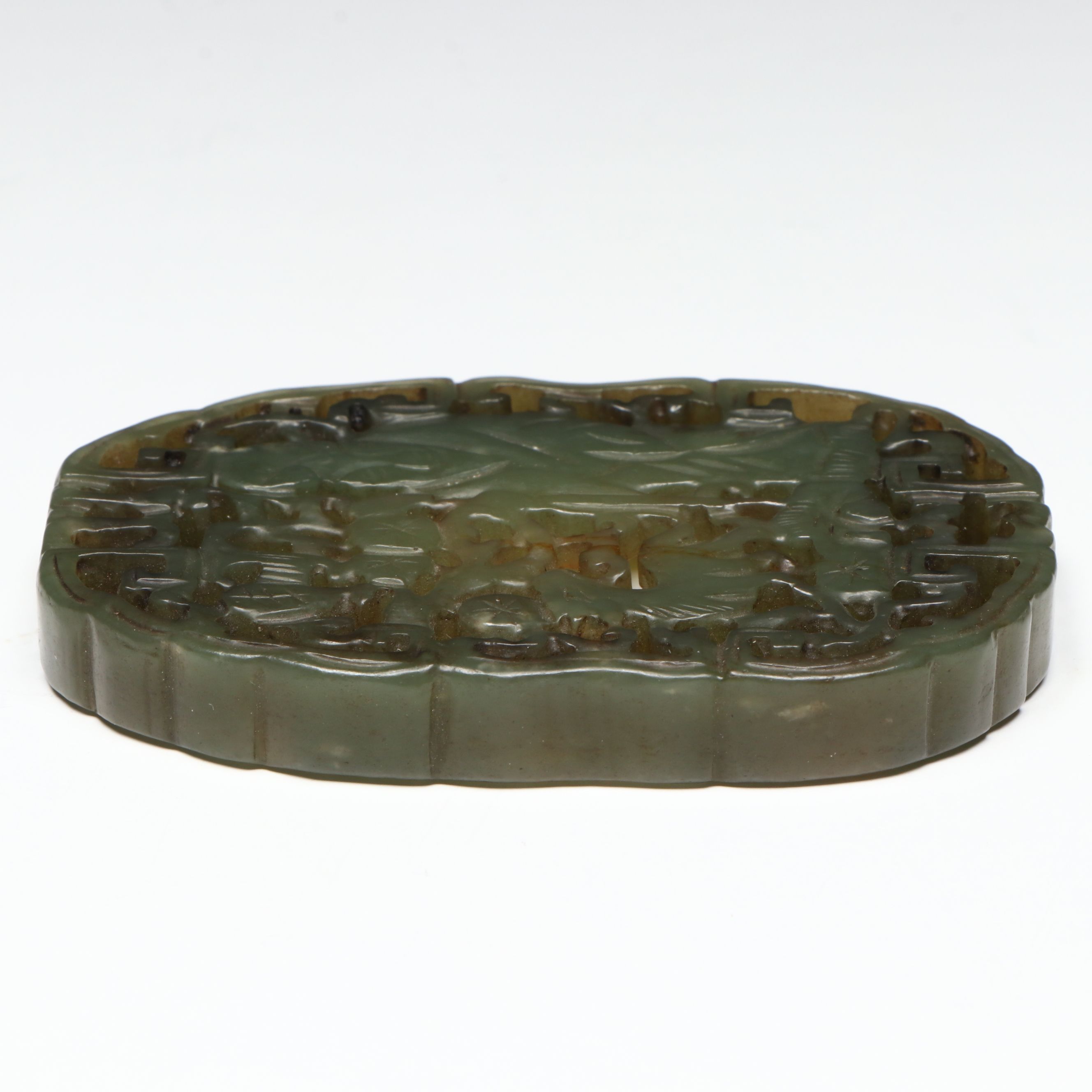 Chinese Carved Serpentine Openwork Shoulao Medallion