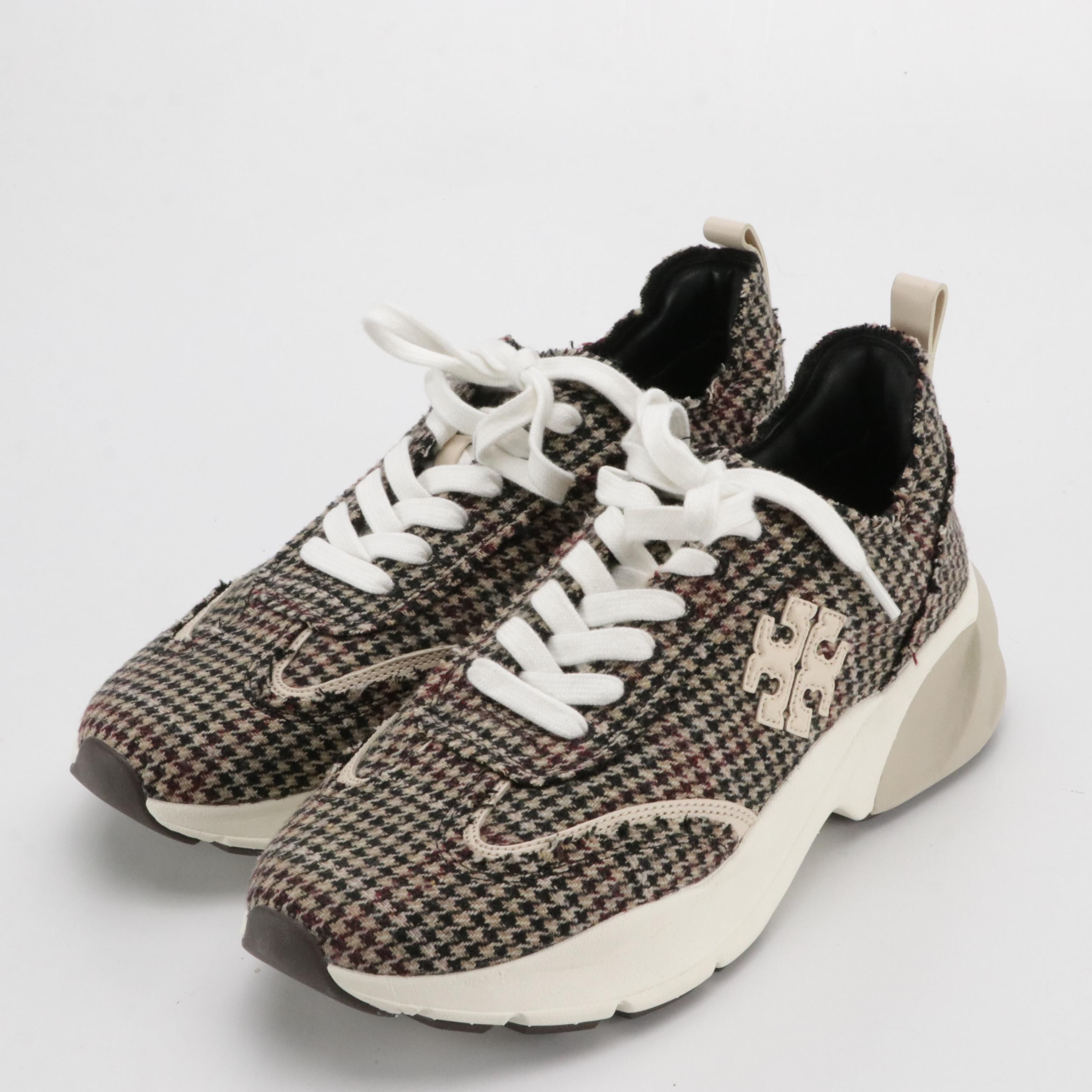 Tory Burch Herringbone and Leather Lace-Up Sneakers