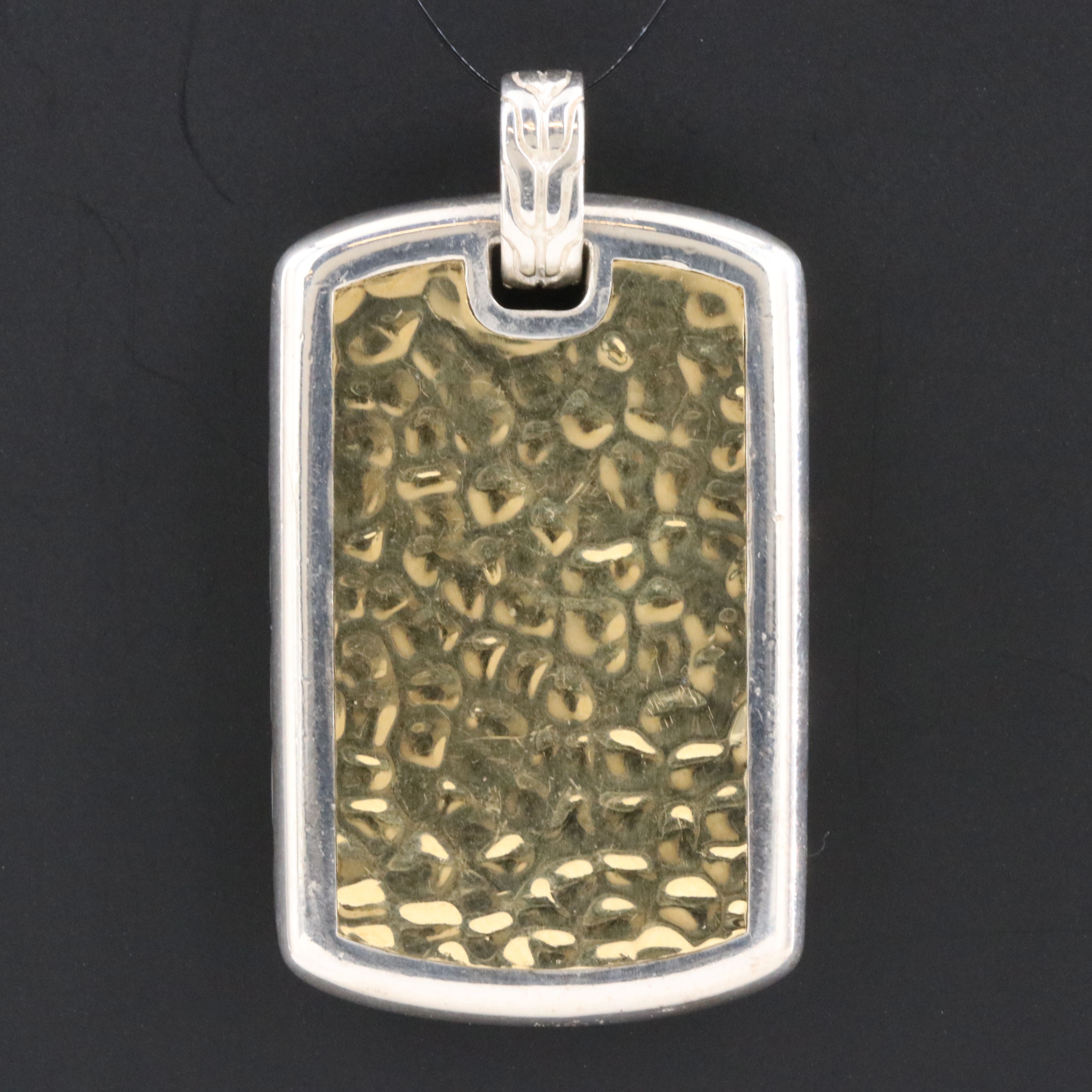 John Hardy Carved Chain/Palu Sterling & 18K Hammered Reversible Dog Tag Pendant