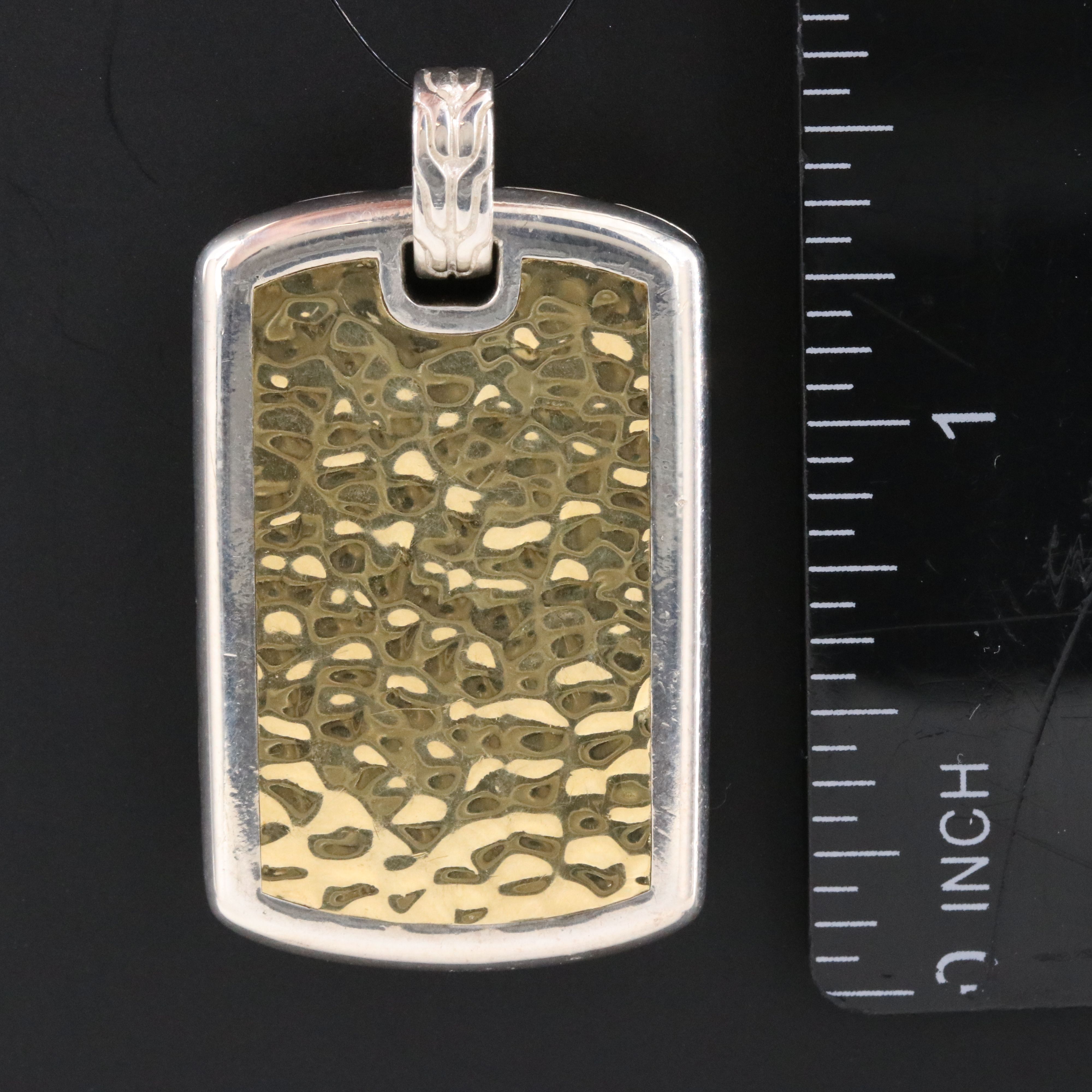 John Hardy Carved Chain/Palu Sterling & 18K Hammered Reversible Dog Tag Pendant