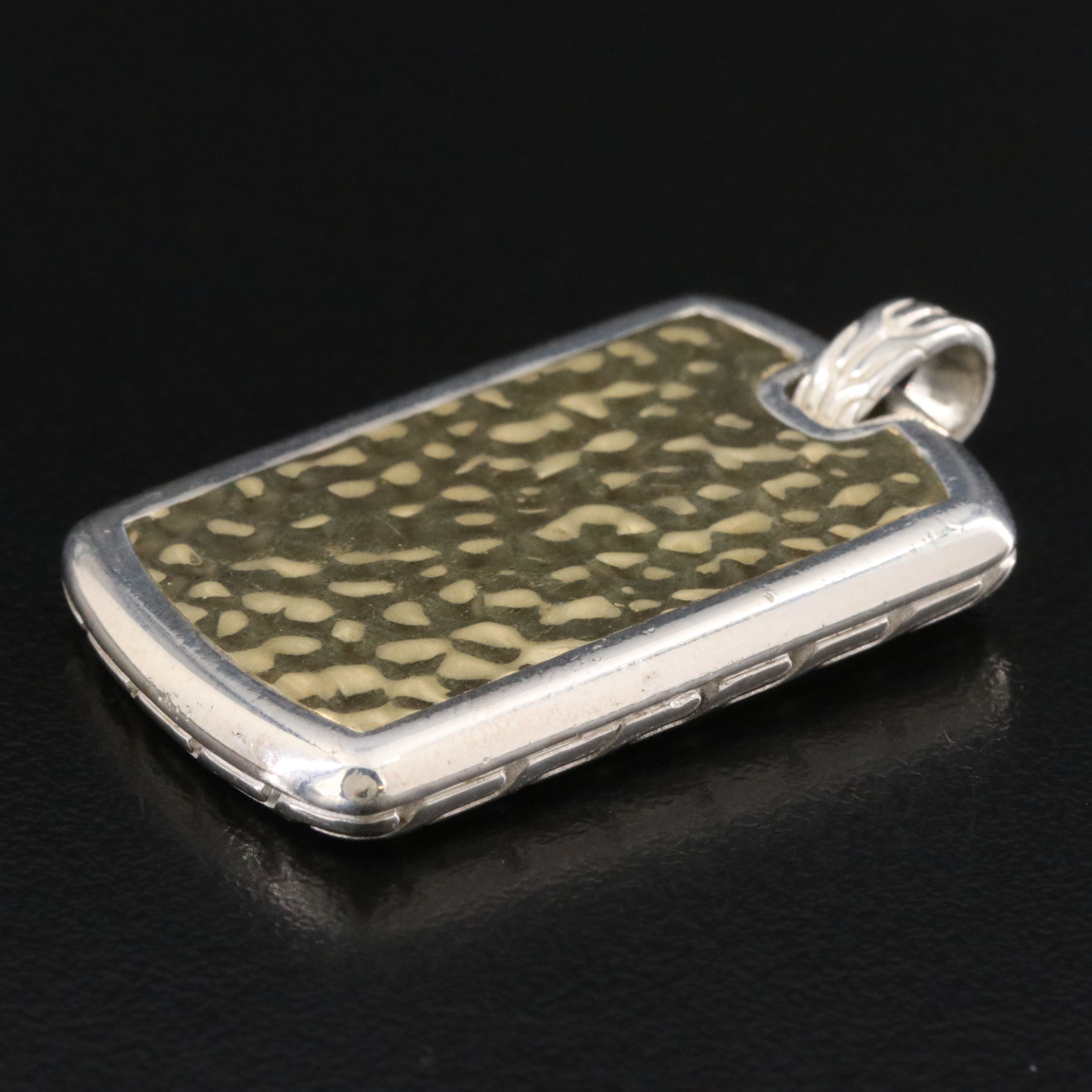 John Hardy Carved Chain/Palu Sterling & 18K Hammered Reversible Dog Tag Pendant