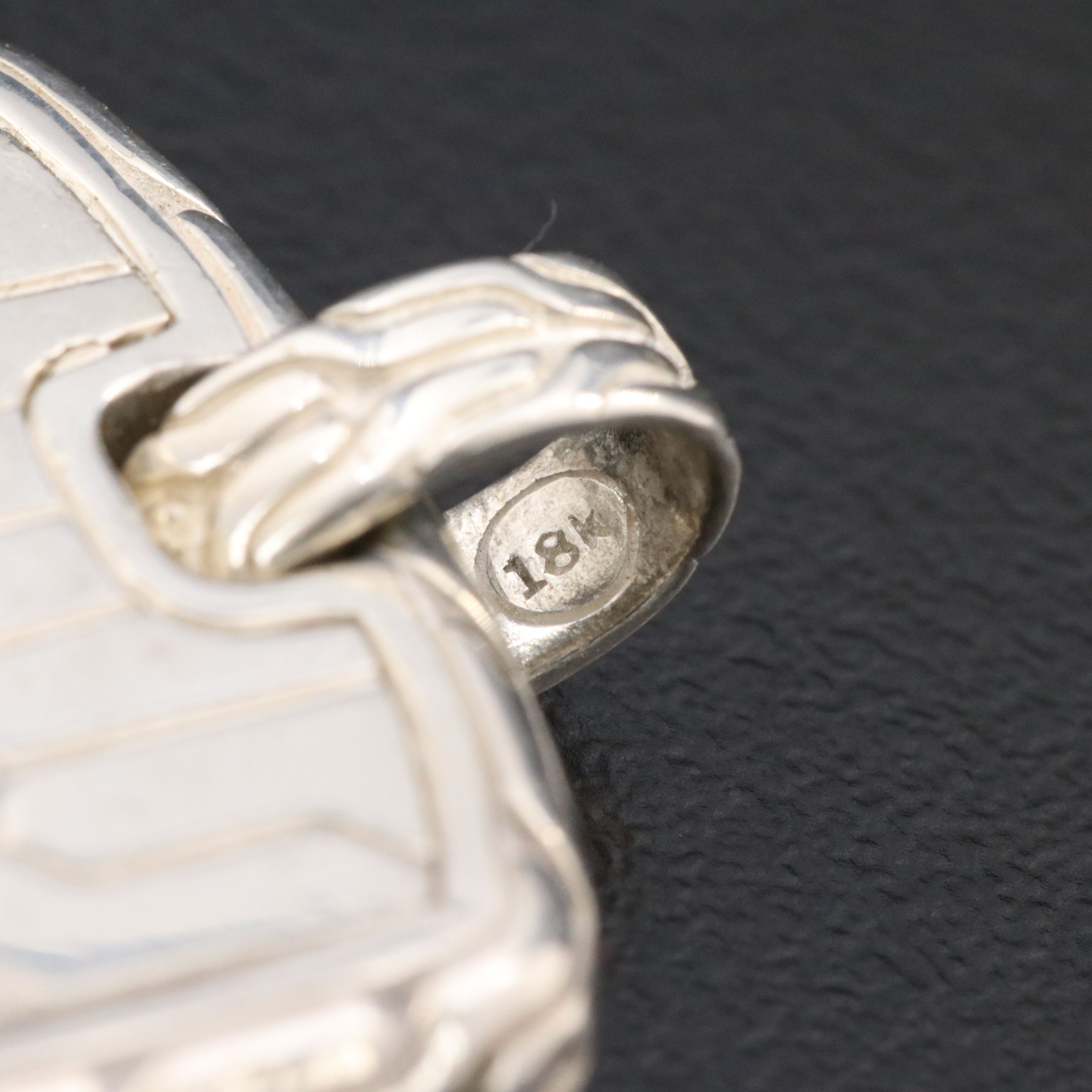 John Hardy Carved Chain/Palu Sterling & 18K Hammered Reversible Dog Tag Pendant