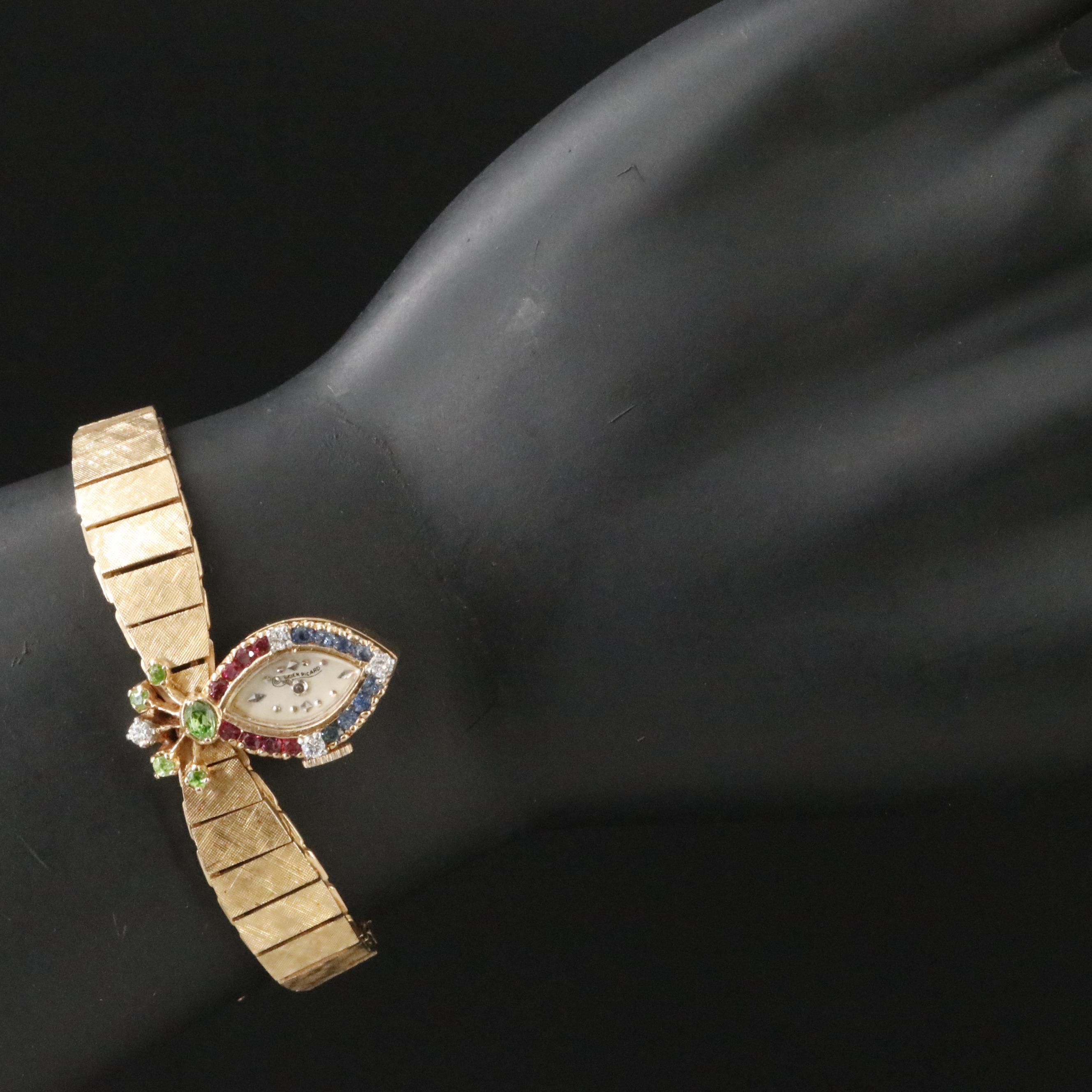 Lucien Picard 14K Vintage Gemstone and Diamond Watch, C.1950