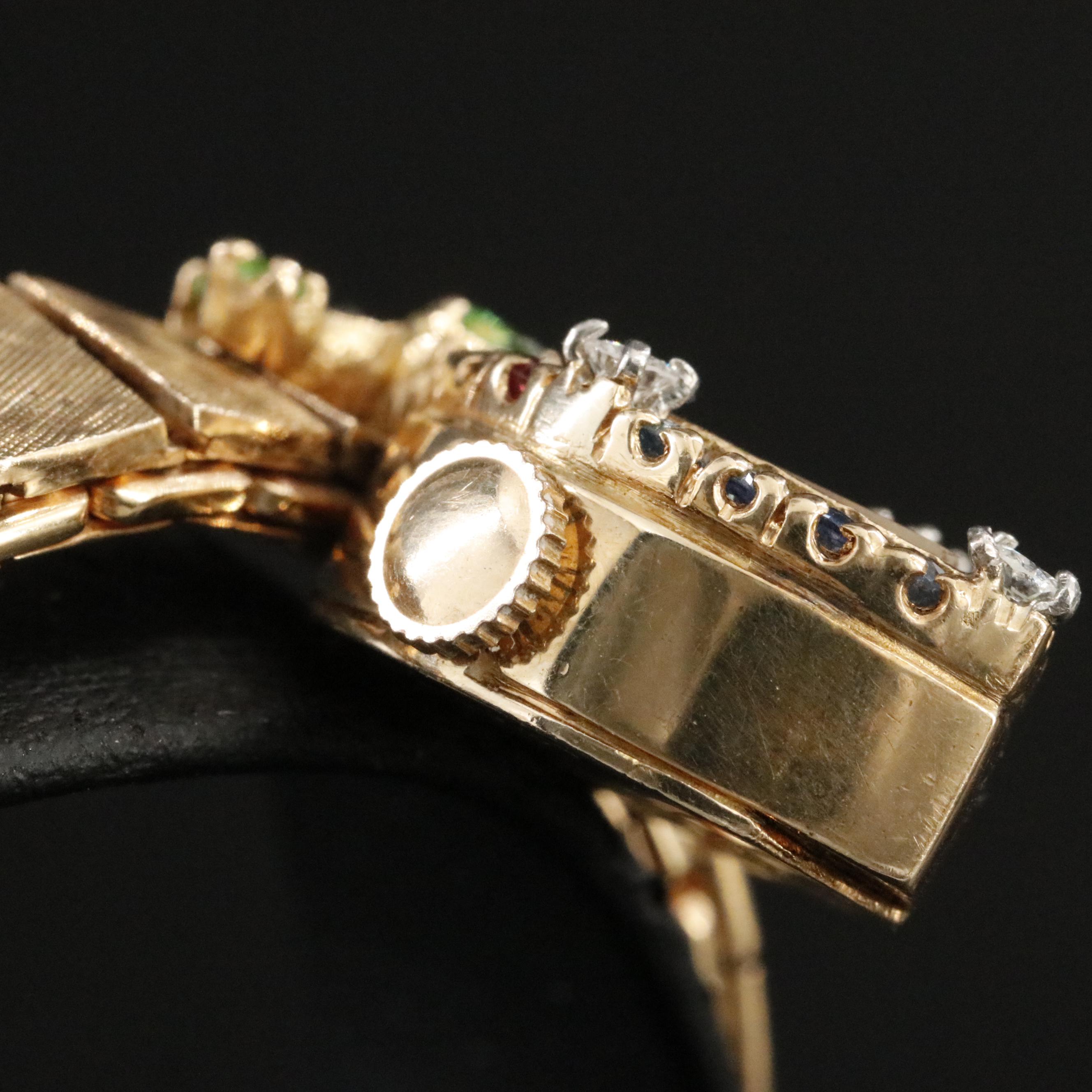 Lucien Picard 14K Vintage Gemstone and Diamond Watch, C.1950