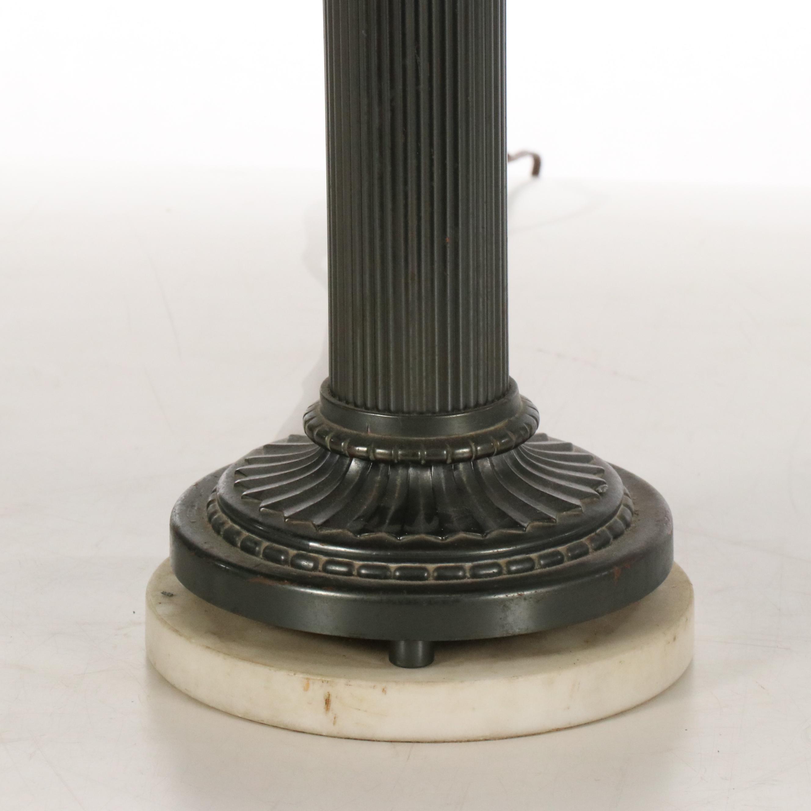 Neoclassical Style Table Lamp with Red Poppies Slag Glass Shade