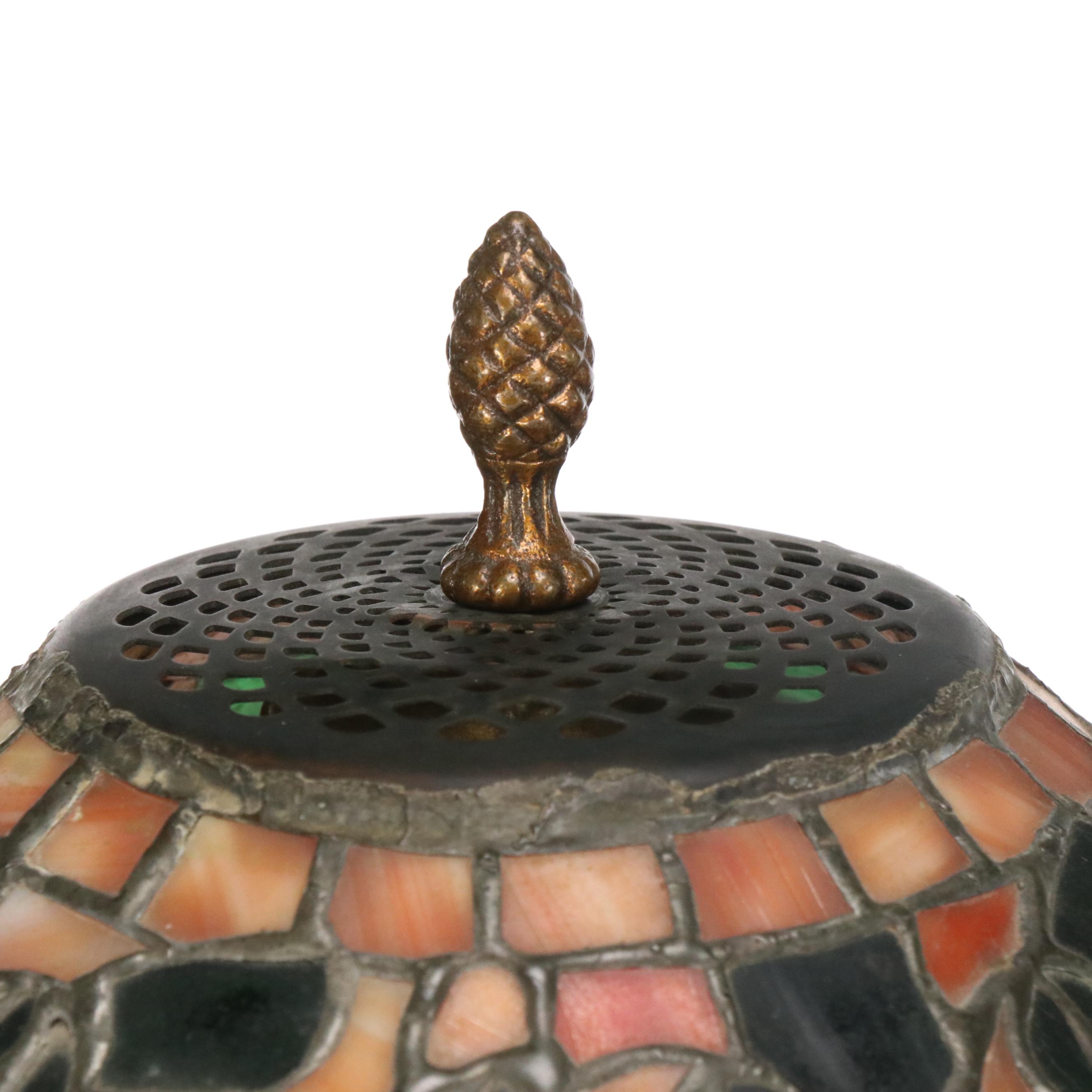 Neoclassical Style Table Lamp with Red Poppies Slag Glass Shade